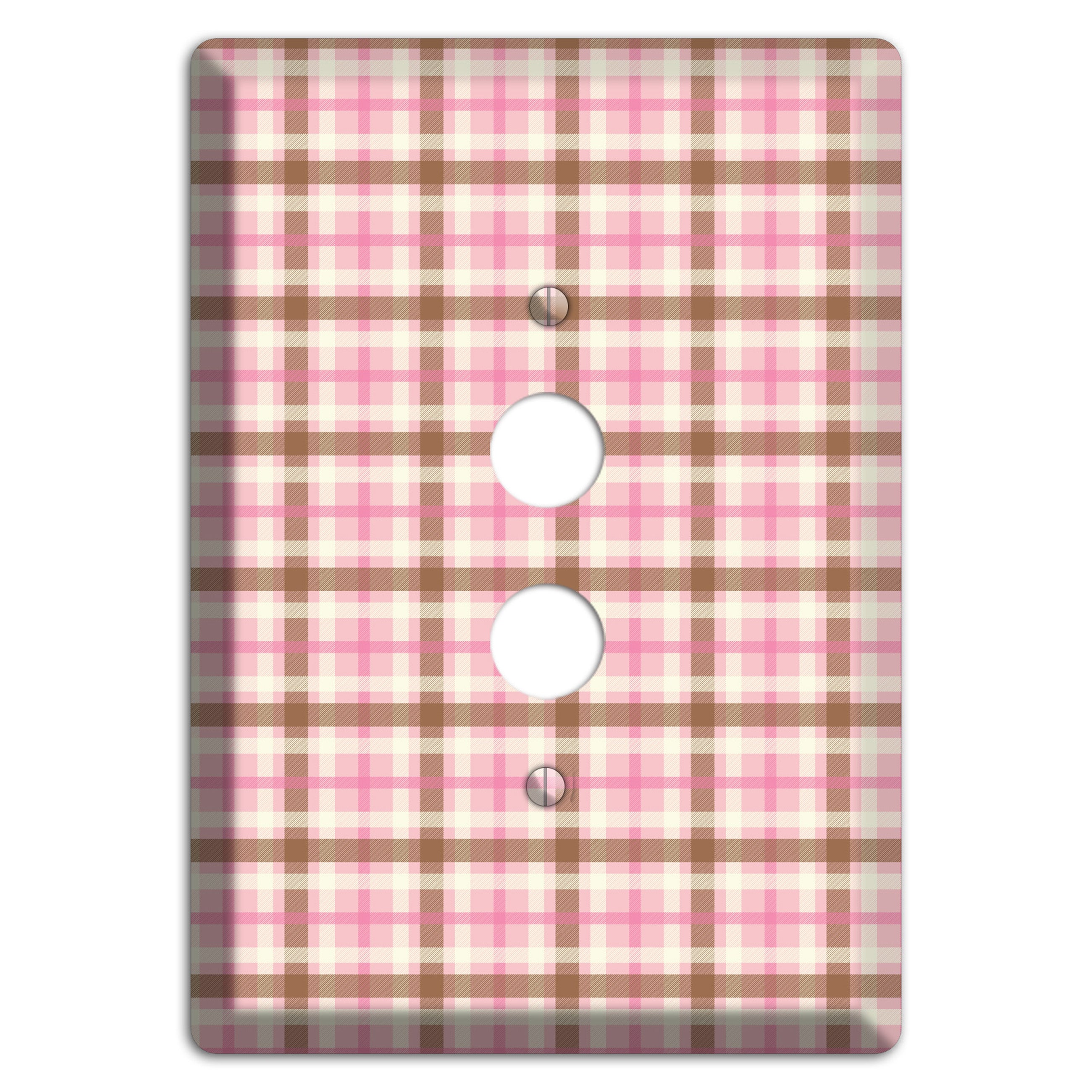 Pink and Brown Plaid 1 Pushbutton Wallplate