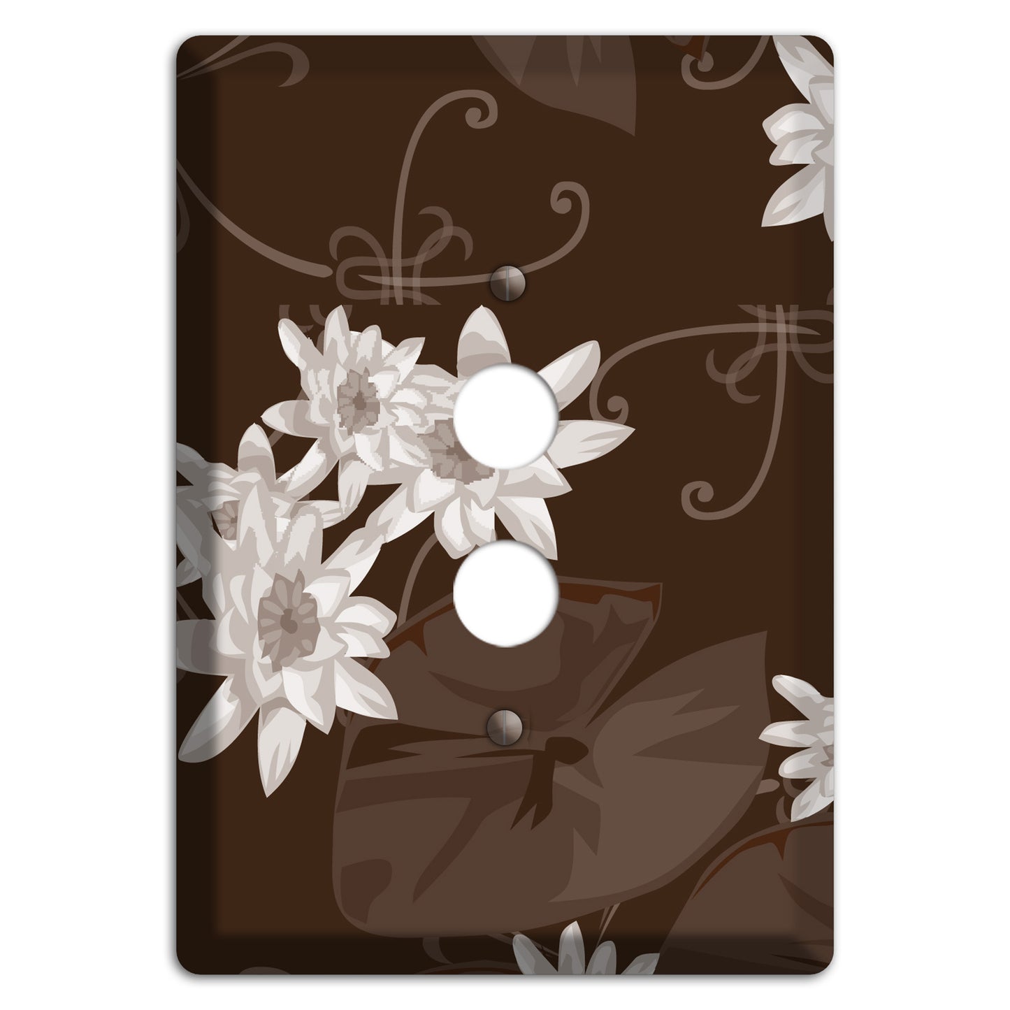 Brown with White Blooms 1 Pushbutton Wallplate
