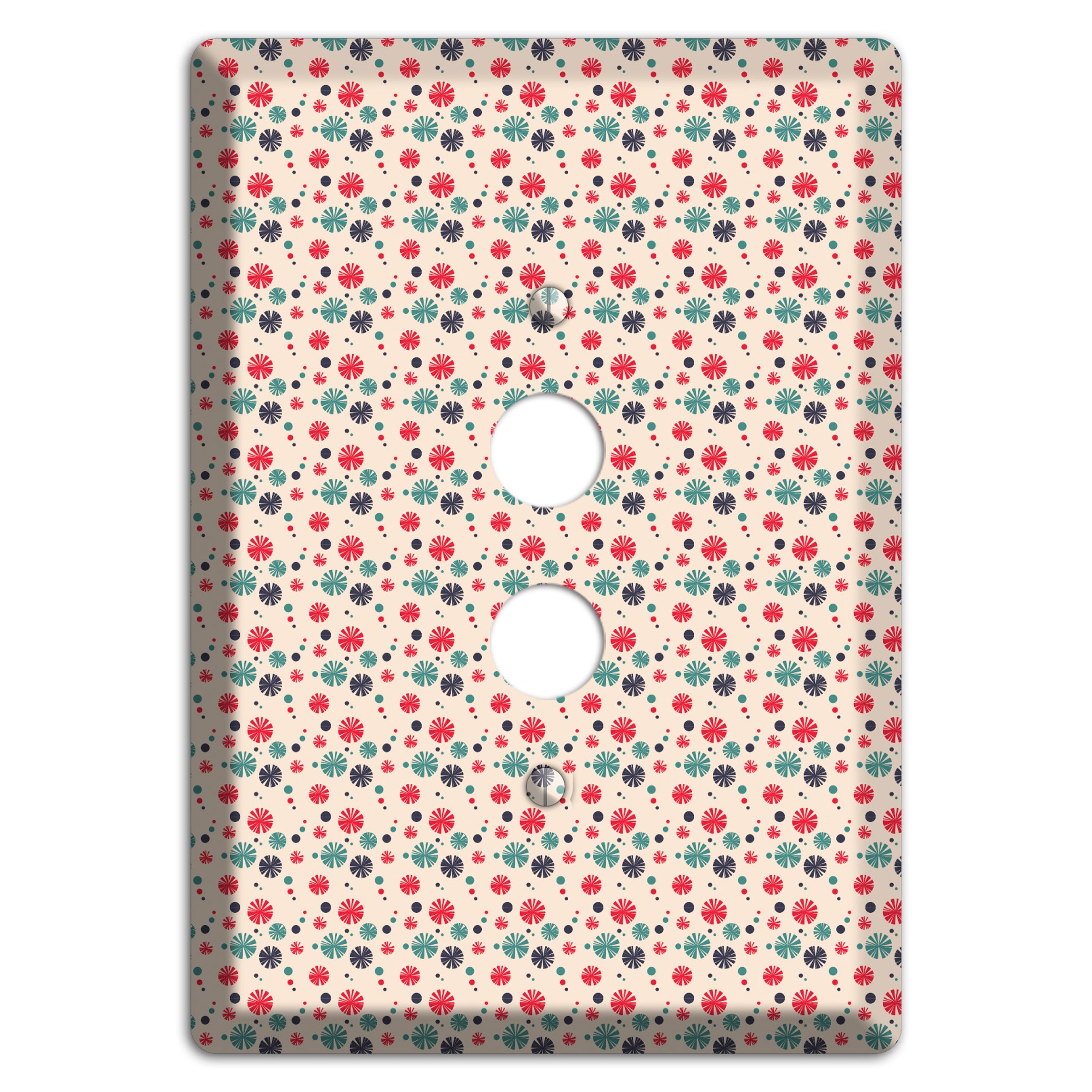 Off White with Red Green Blue Retro Bursts 1 Pushbutton Wallplate