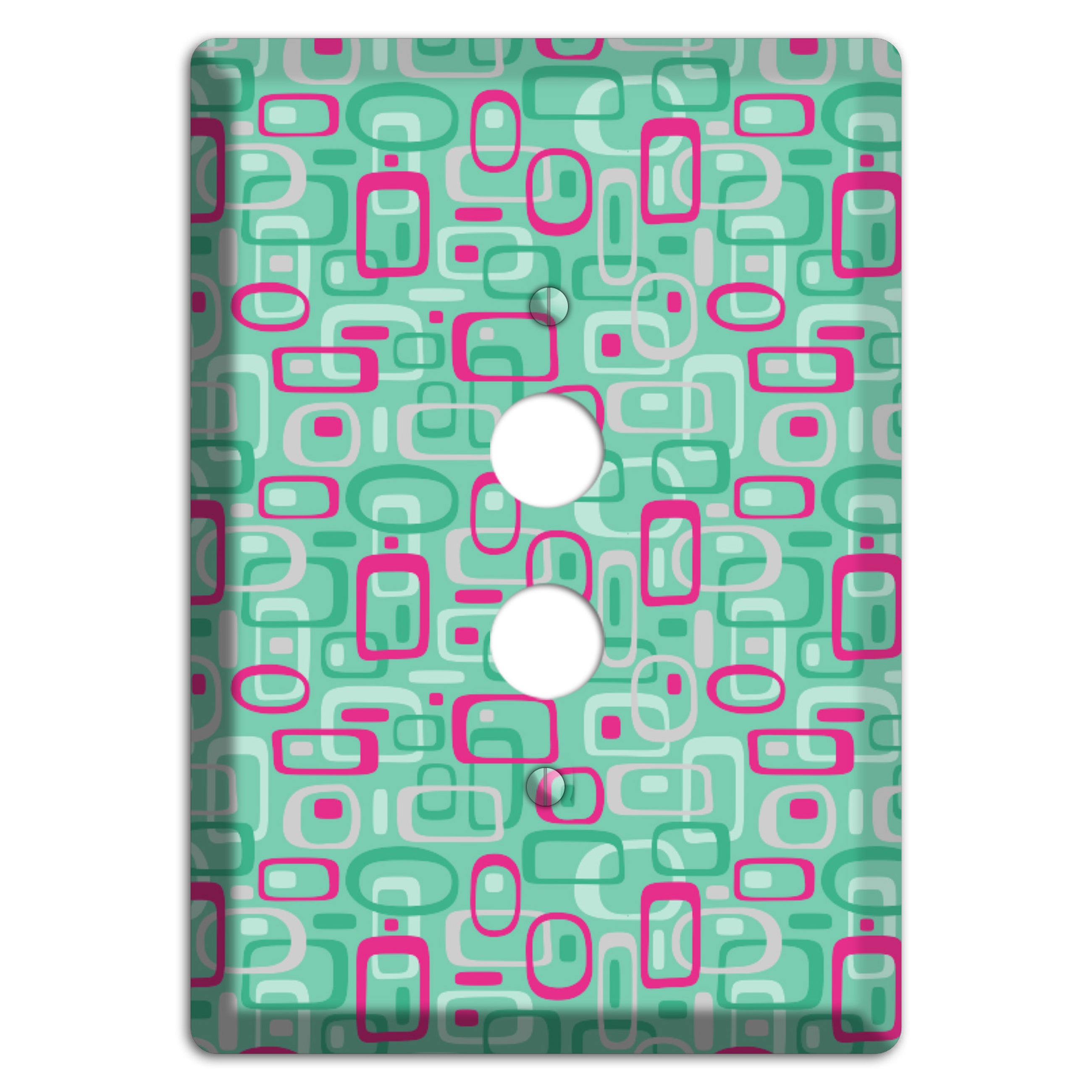 Aqua with Fuschia and Multi Green Retro Squares 1 Pushbutton Wallplate