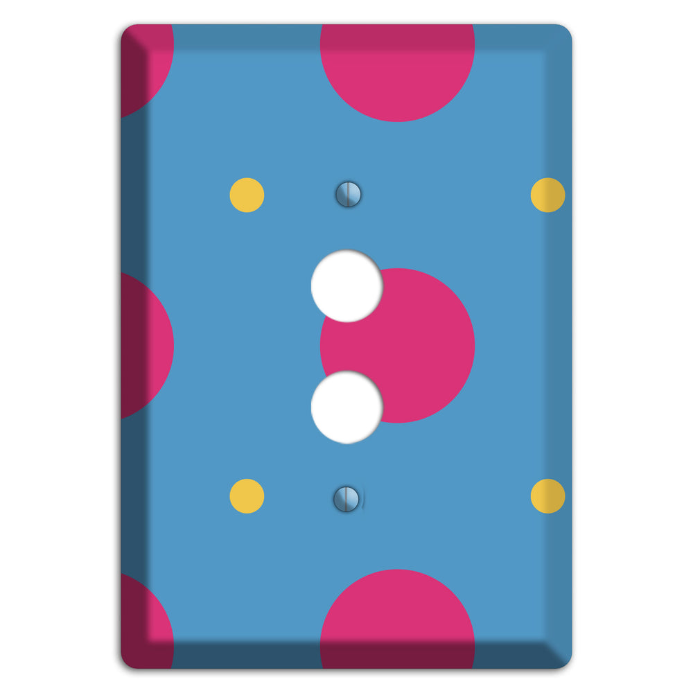 Blue with Pink and Yellow Multi Tiled Medium Dots 1 Pushbutton Wallplate