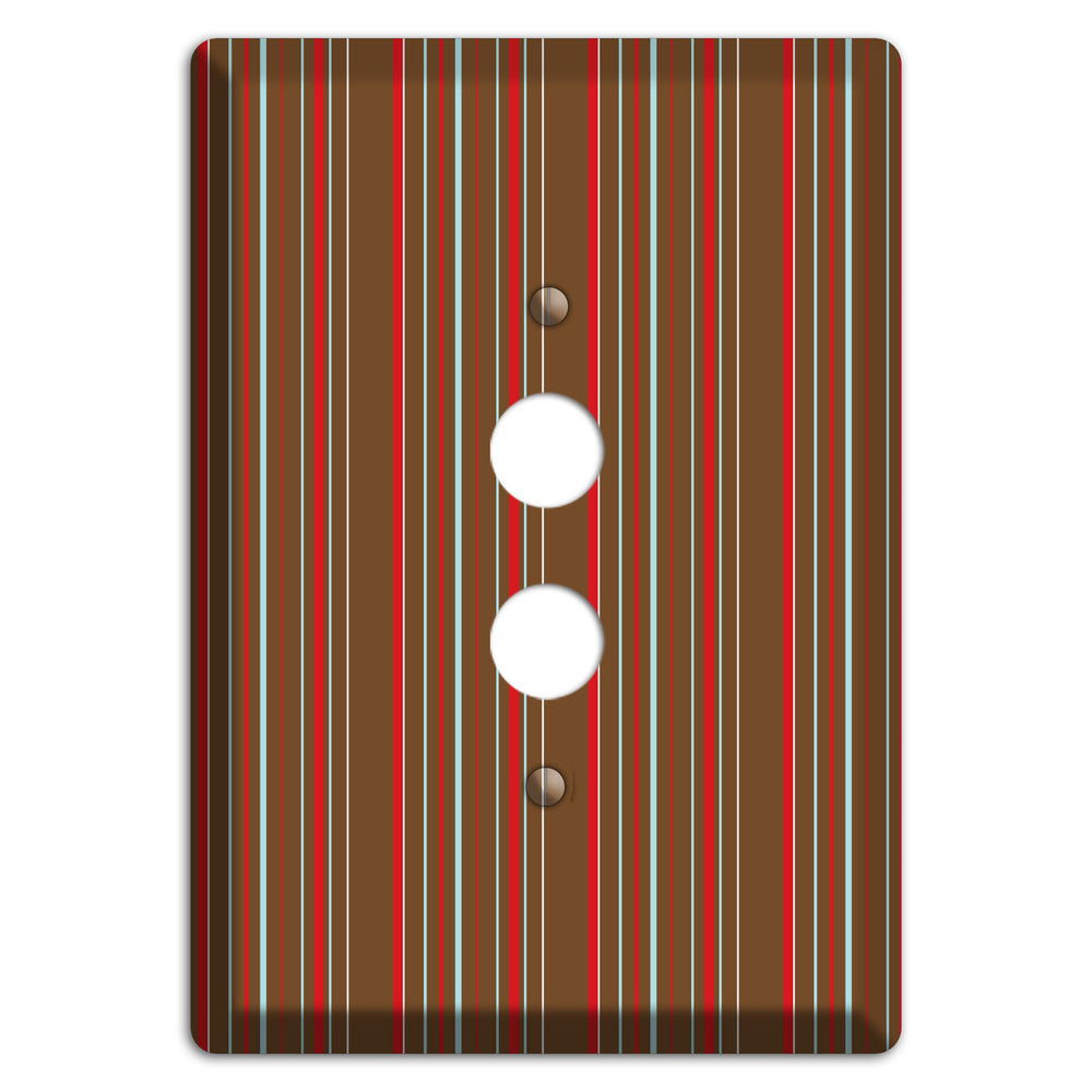 Brown Red and Dusty Blue Vertical Stripes 1 Pushbutton Wallplate