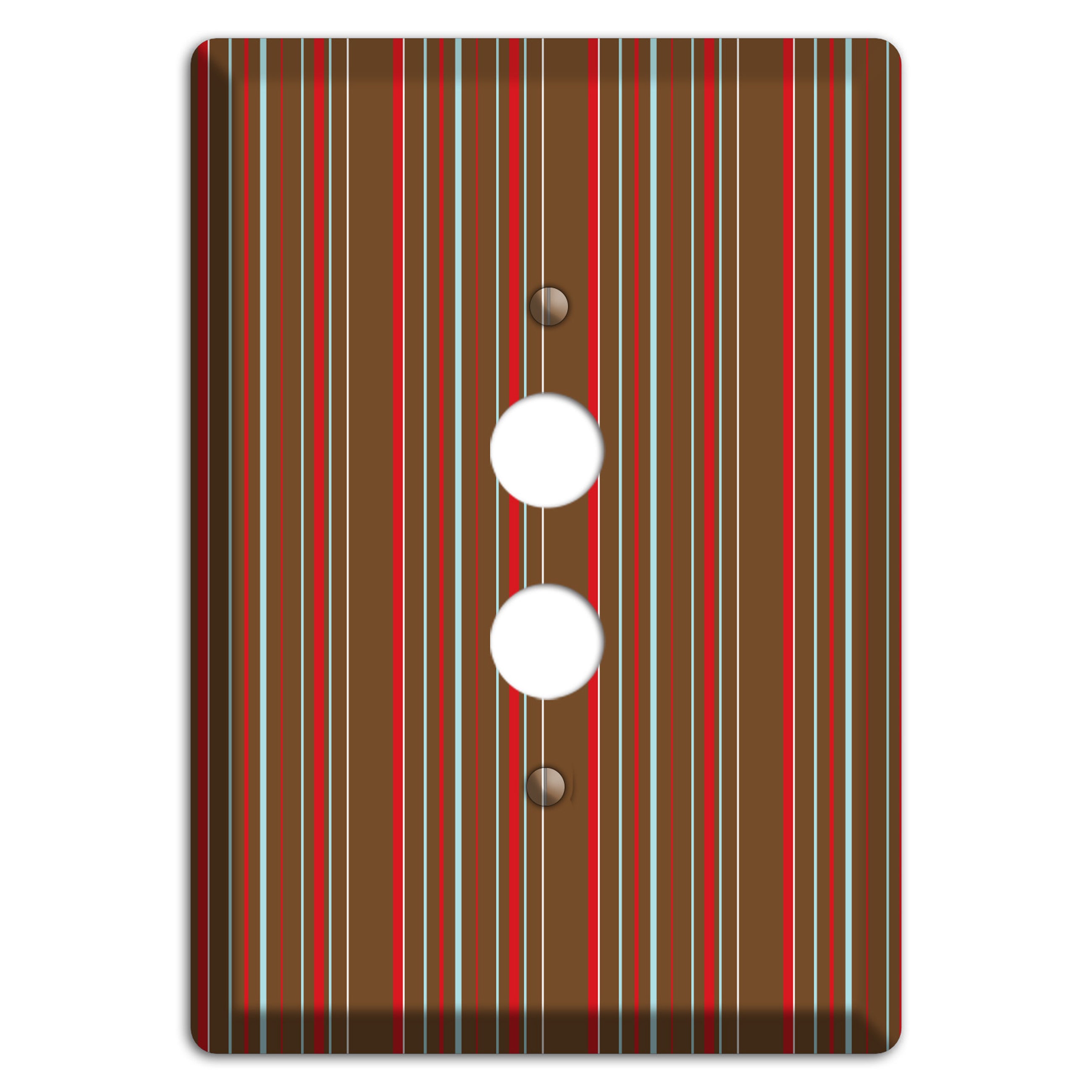 Brown Red and Dusty Blue Vertical Stripes 1 Pushbutton Wallplate
