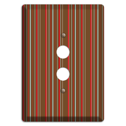 Brown Red and Dusty Blue Vertical Stripes 1 Pushbutton Wallplate