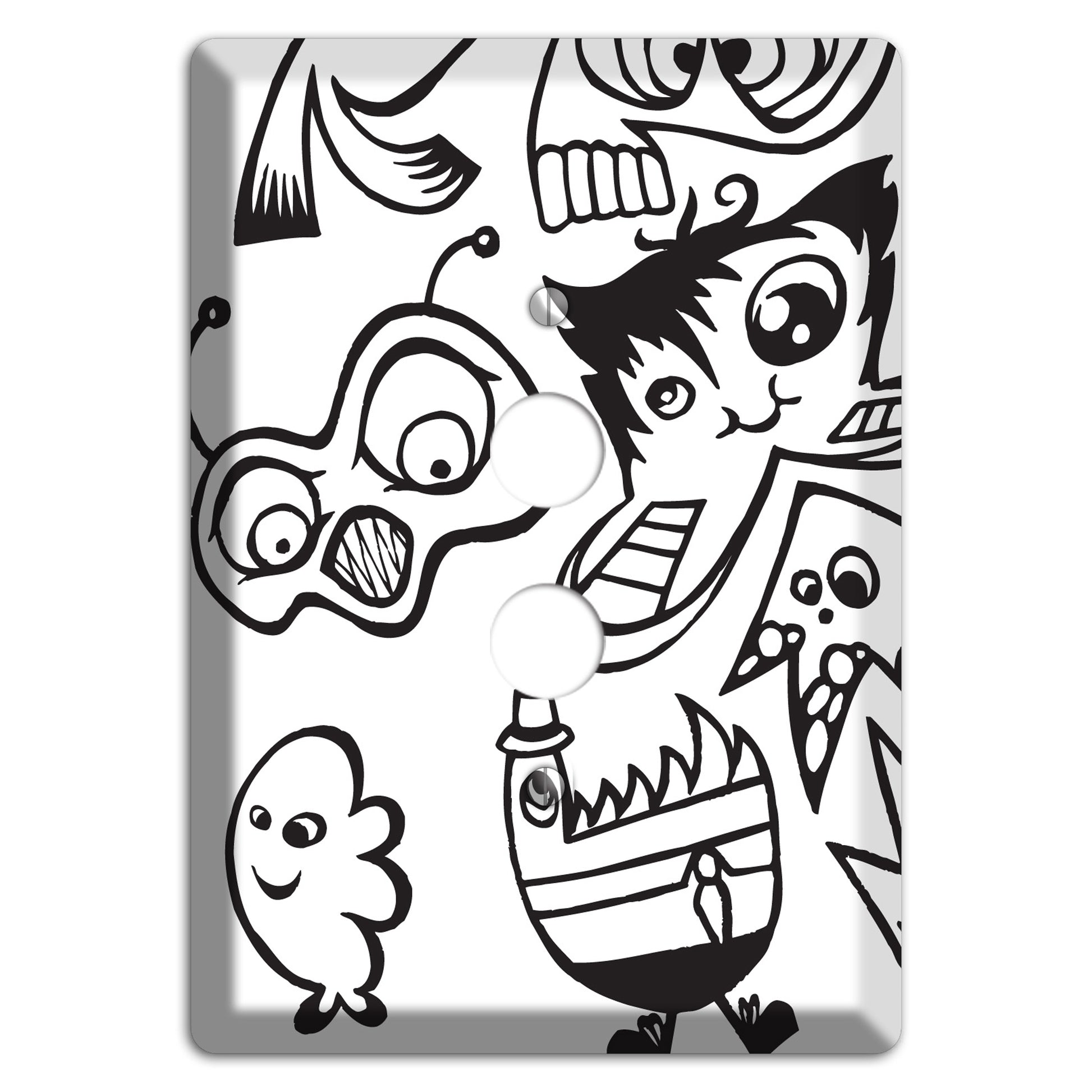 Black and White Whimsical Faces 3 1 Pushbutton Wallplate