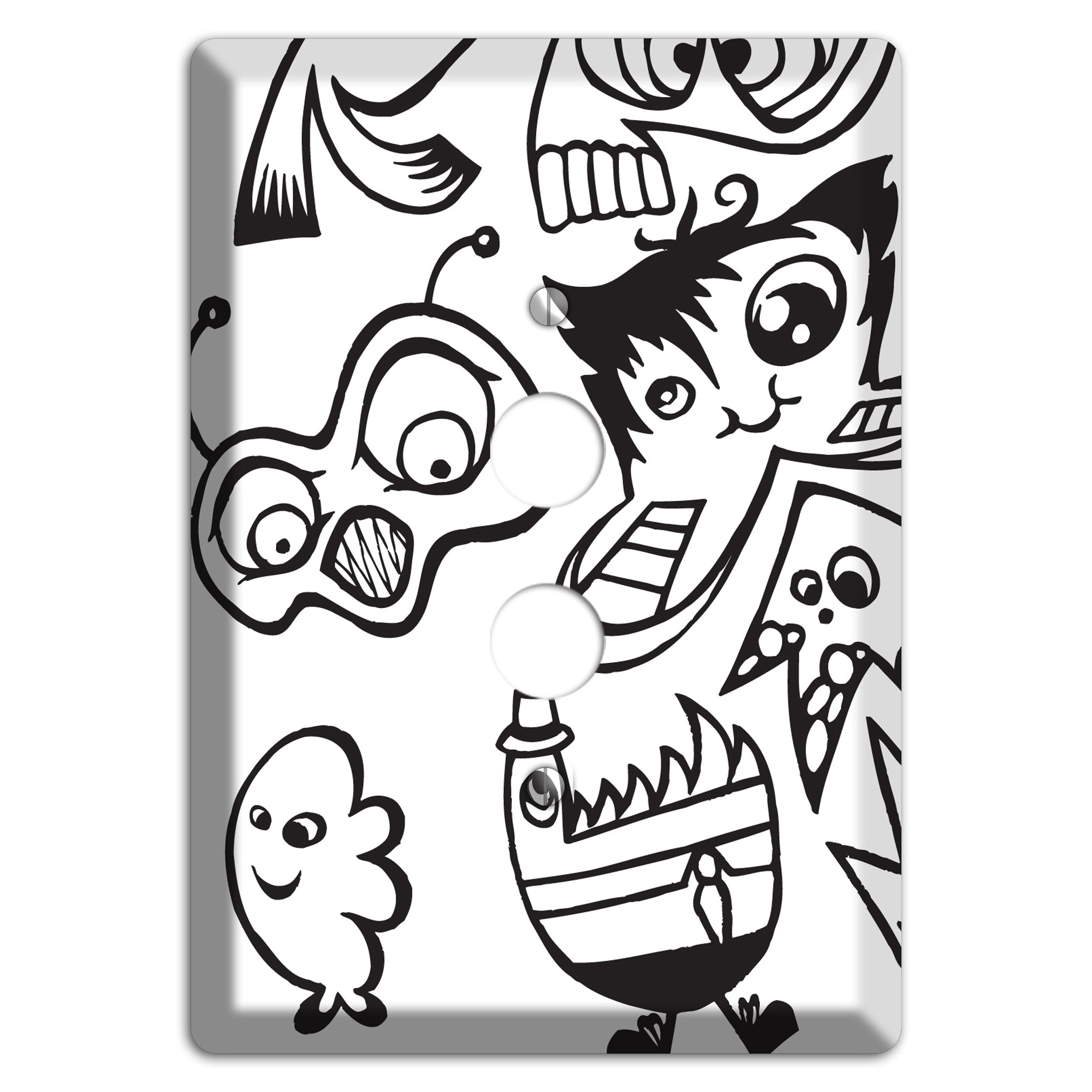 Black and White Whimsical Faces 3 1 Pushbutton Wallplate