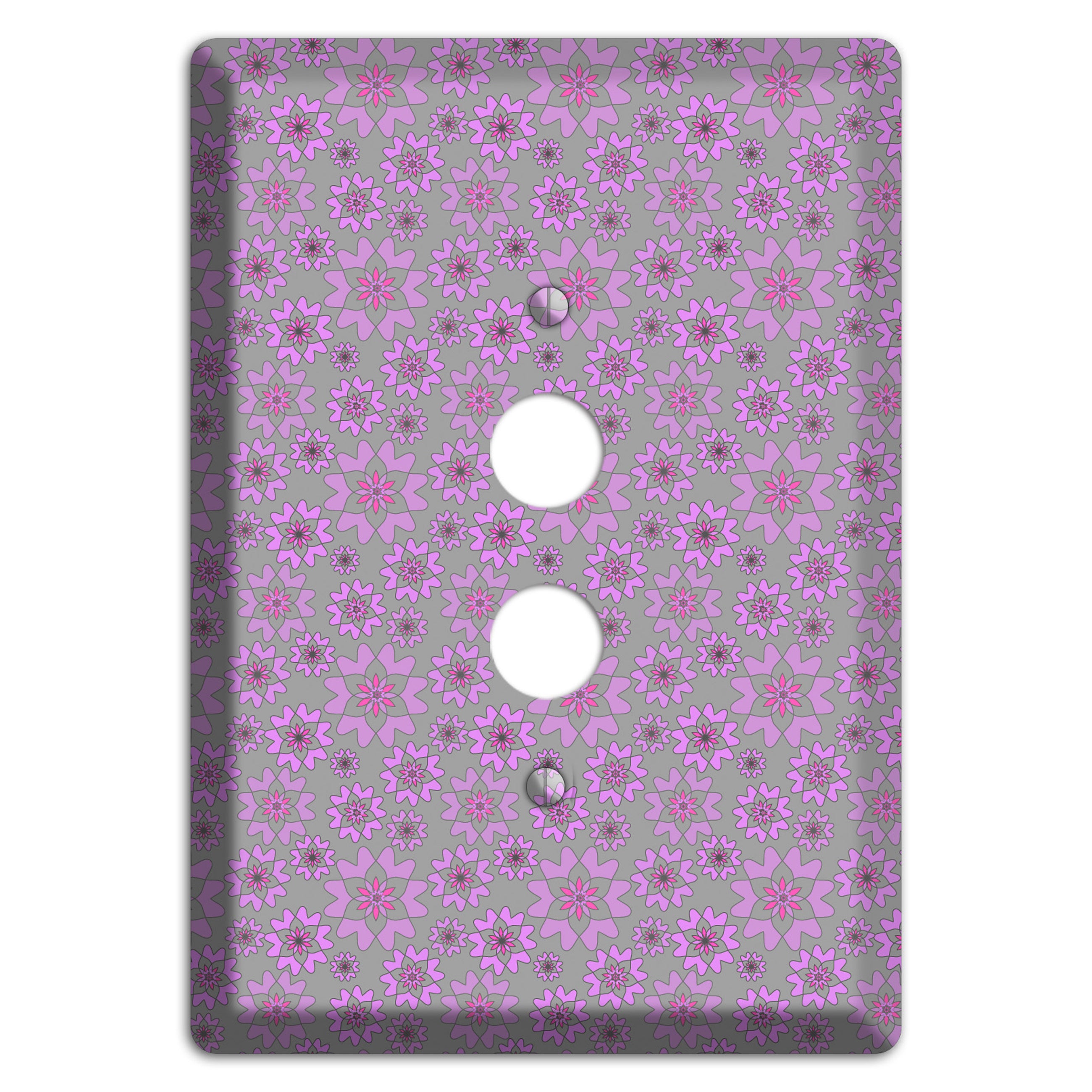 Grey with Tiny Purple Retro Suzani 1 Pushbutton Wallplate