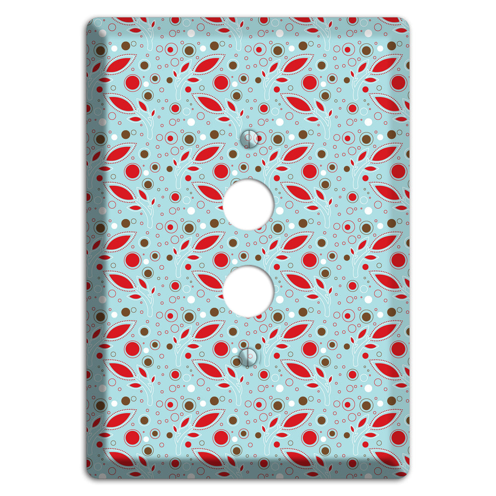 Dusty Blue with Red and Brown Retro Sprig 1 Pushbutton Wallplate