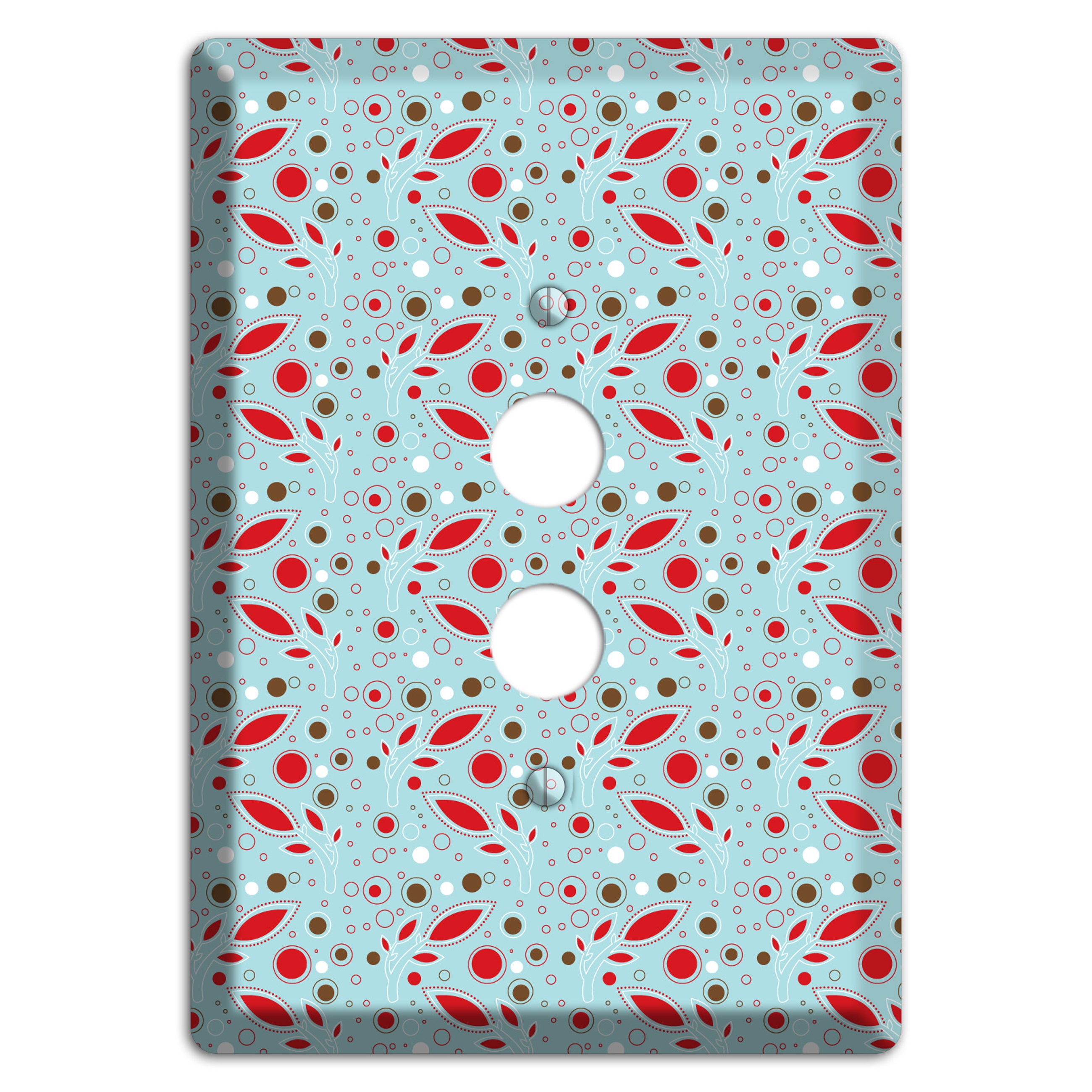 Dusty Blue with Red and Brown Retro Sprig 1 Pushbutton Wallplate