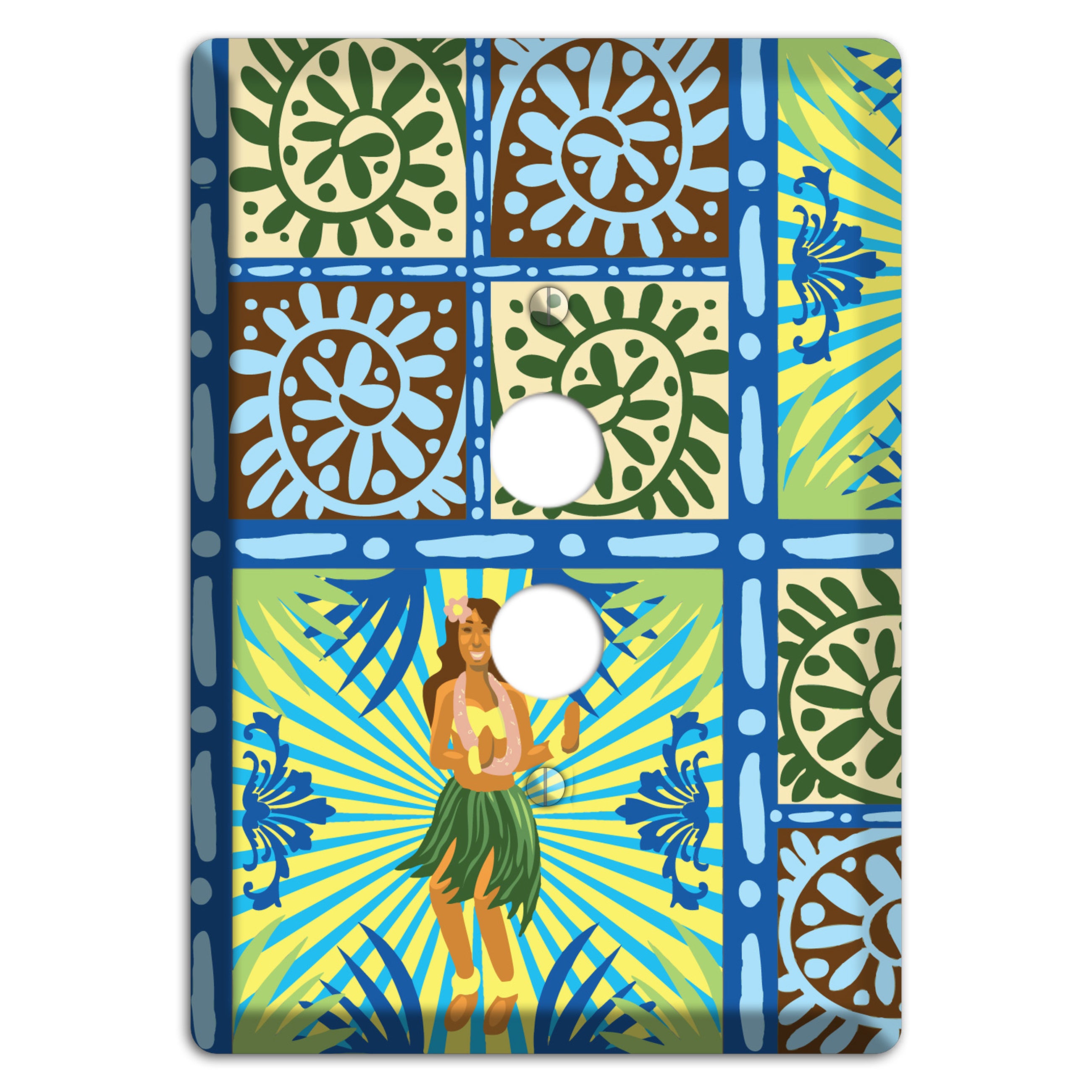 Blue and Green Hula 1 Pushbutton Wallplate