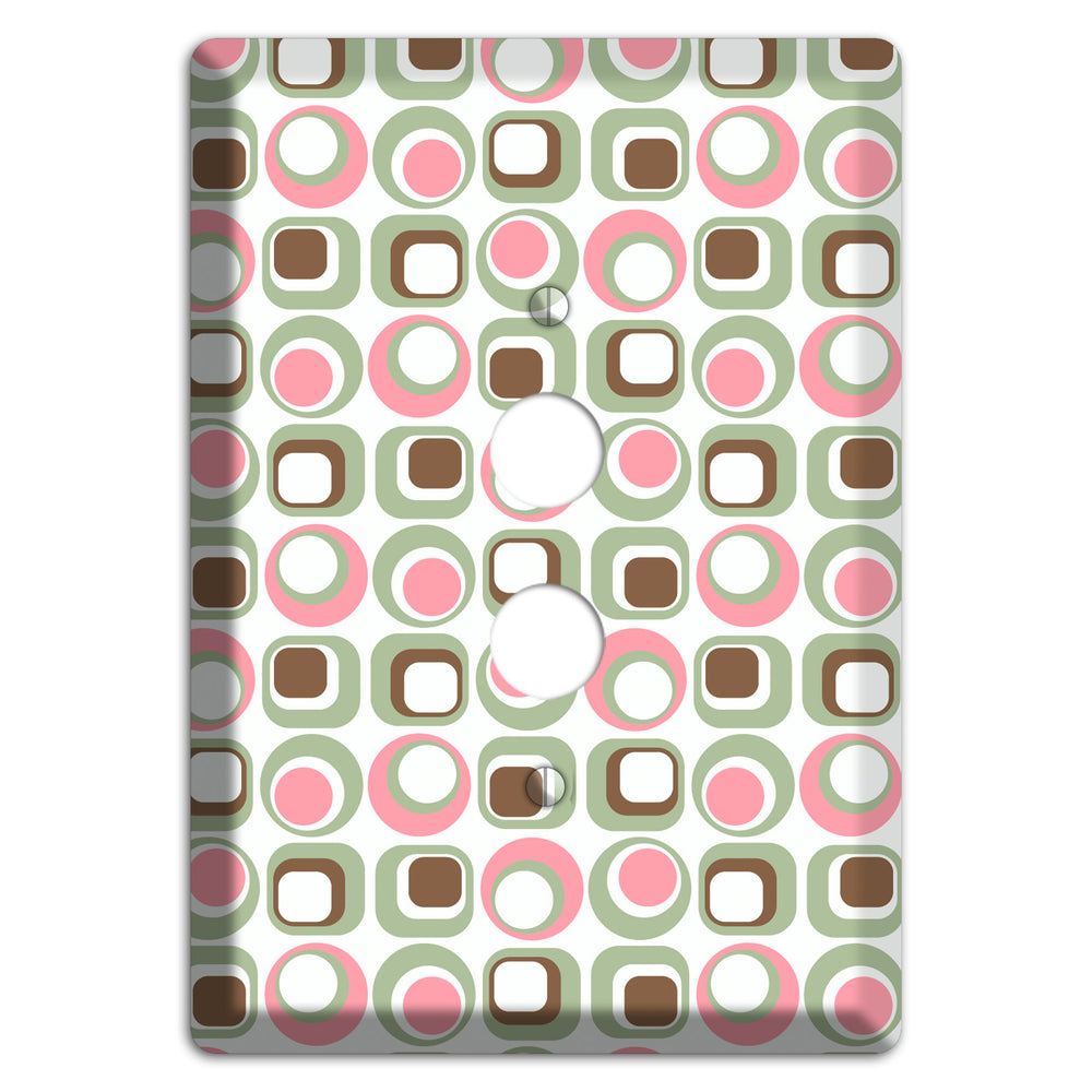 White with Pink Sage Brown Retro Squares and Circles 1 Pushbutton Wallplate