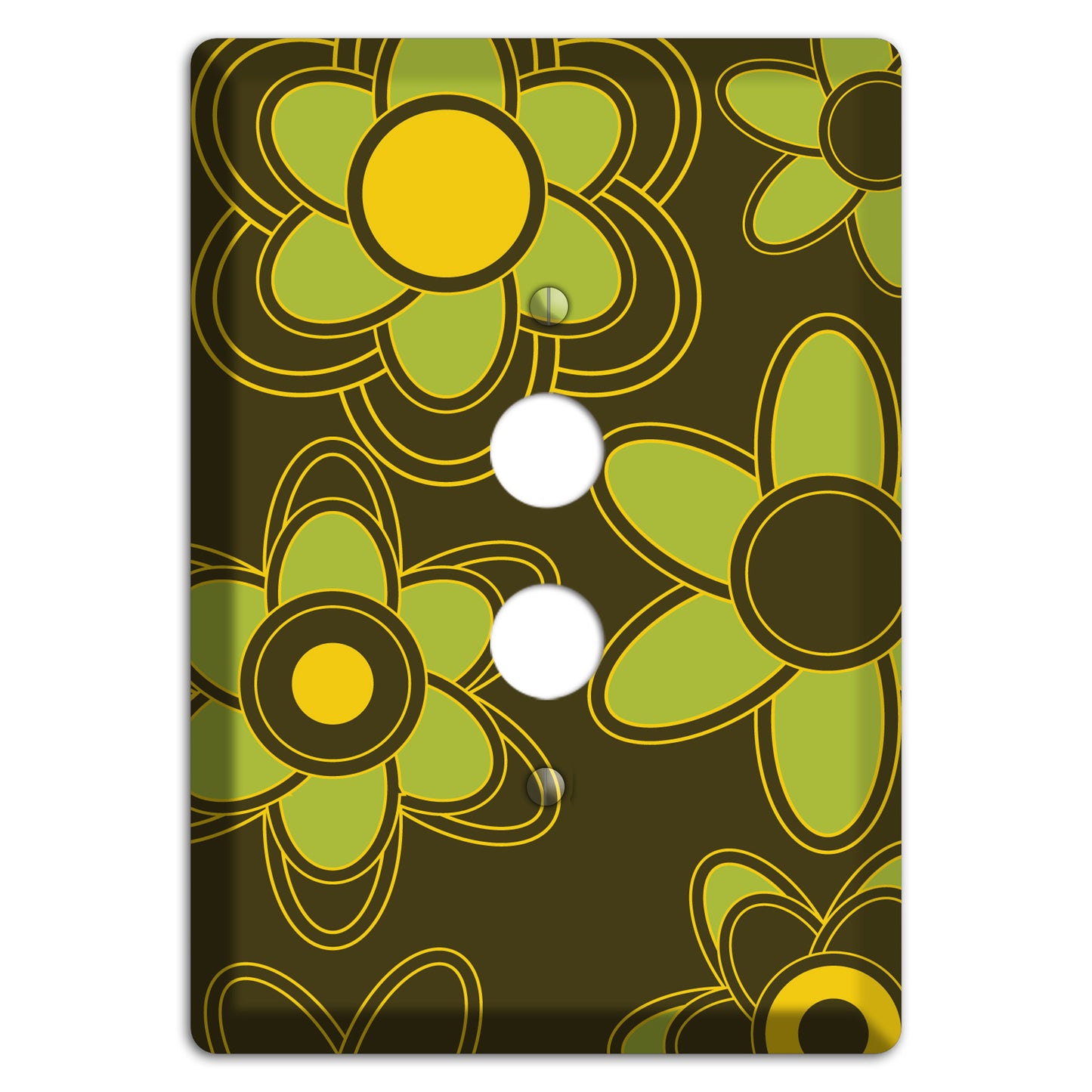 Brown with Lime Retro Floral Contour 1 Pushbutton Wallplate