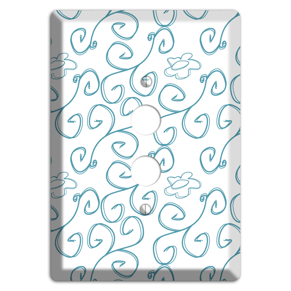 Blue Scroll Flower Contour 1 Pushbutton Wallplate