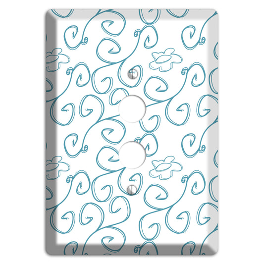 Blue Scroll Flower Contour 1 Pushbutton Wallplate