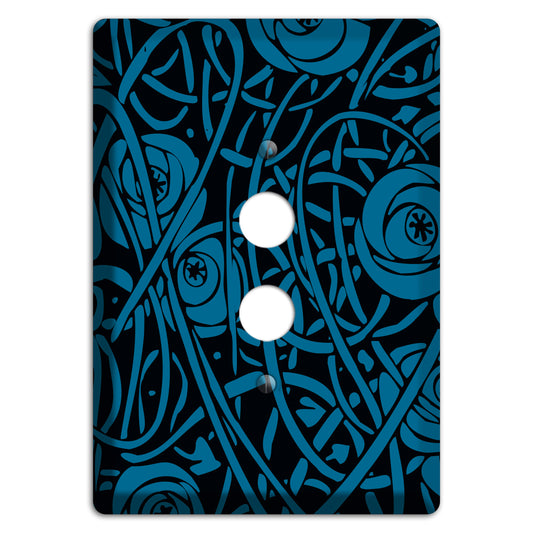 Black and Blue Deco Floral 1 Pushbutton Wallplate