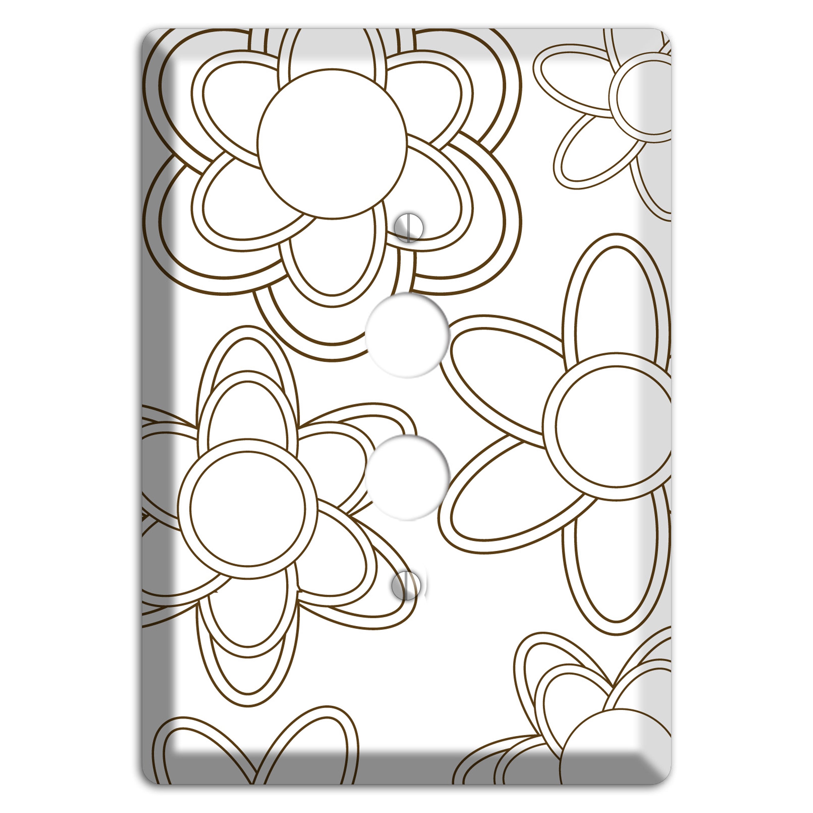 White with Retro Floral Contour 1 Pushbutton Wallplate