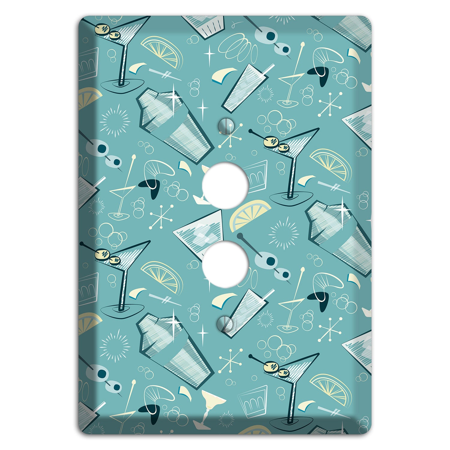 Retro Cocktails Teal 1 Pushbutton Wallplate