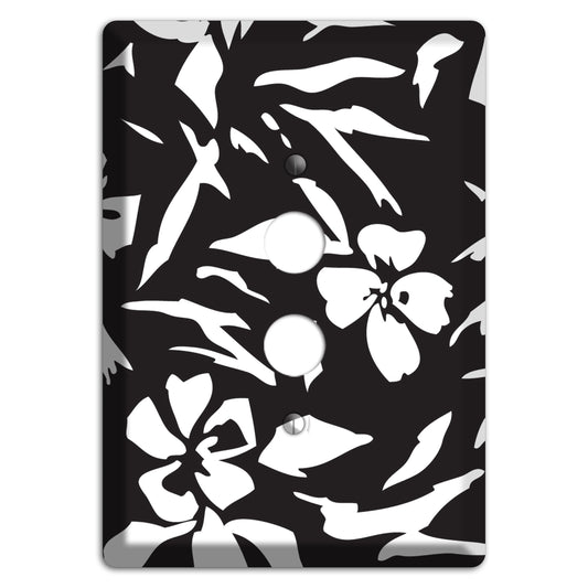 Black with White Woodcut Floral 1 Pushbutton Wallplate