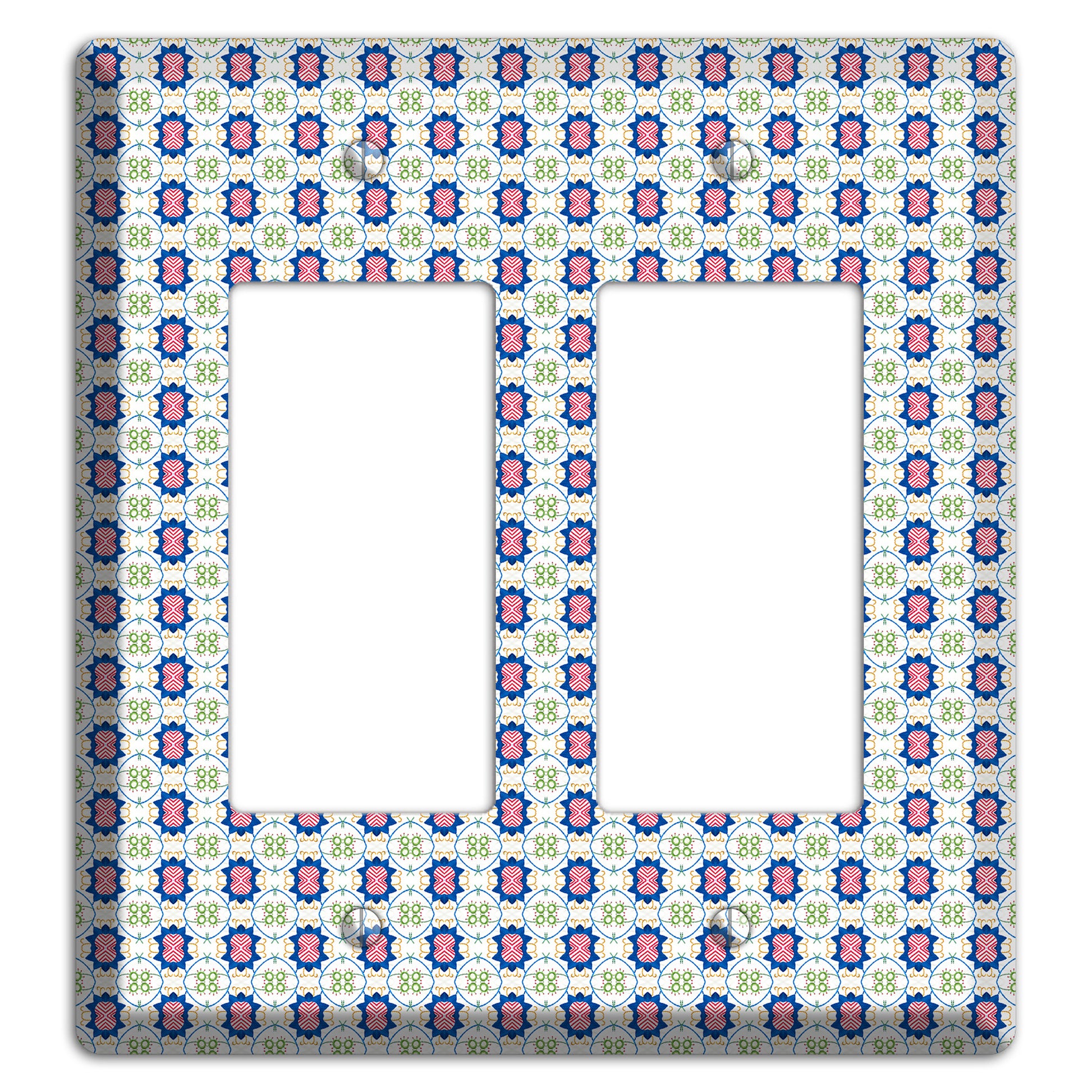 White with Blue Pink Green Arabesque 2 Rocker Wallplate