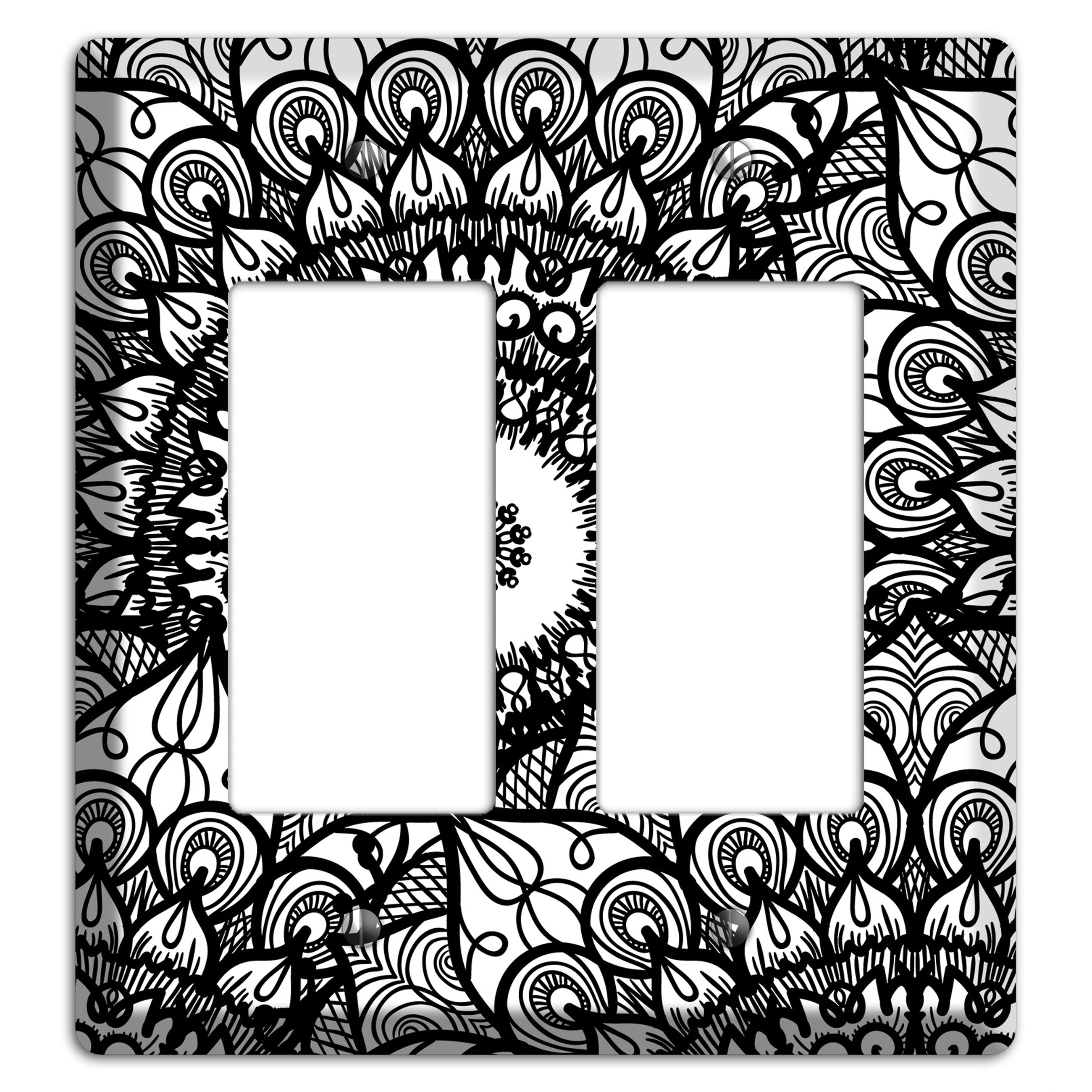 Mandala Black and White Style V Cover Plates 2 Rocker Wallplate