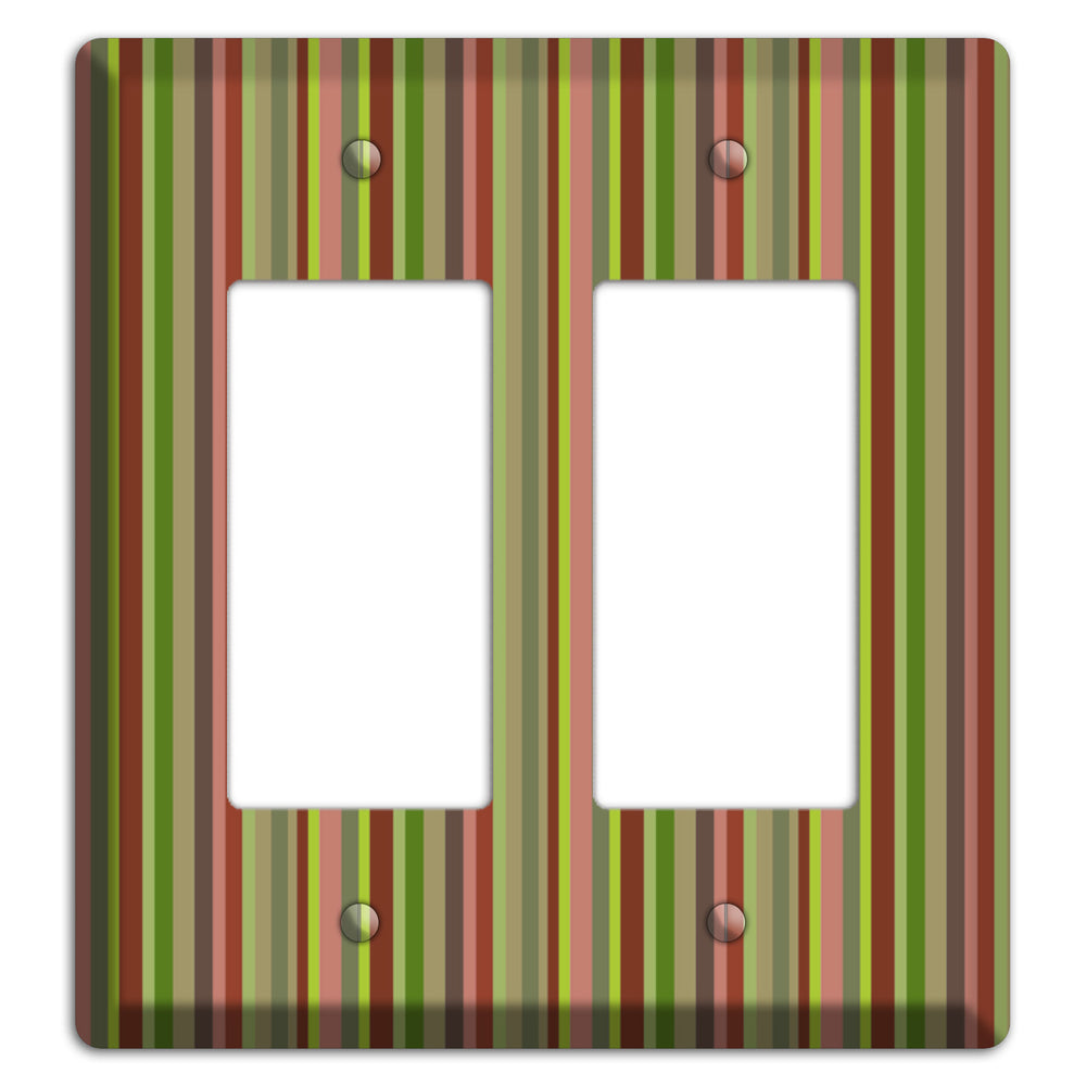 Multi Olive Burgundy Vertical Stripes 2 Rocker Wallplate
