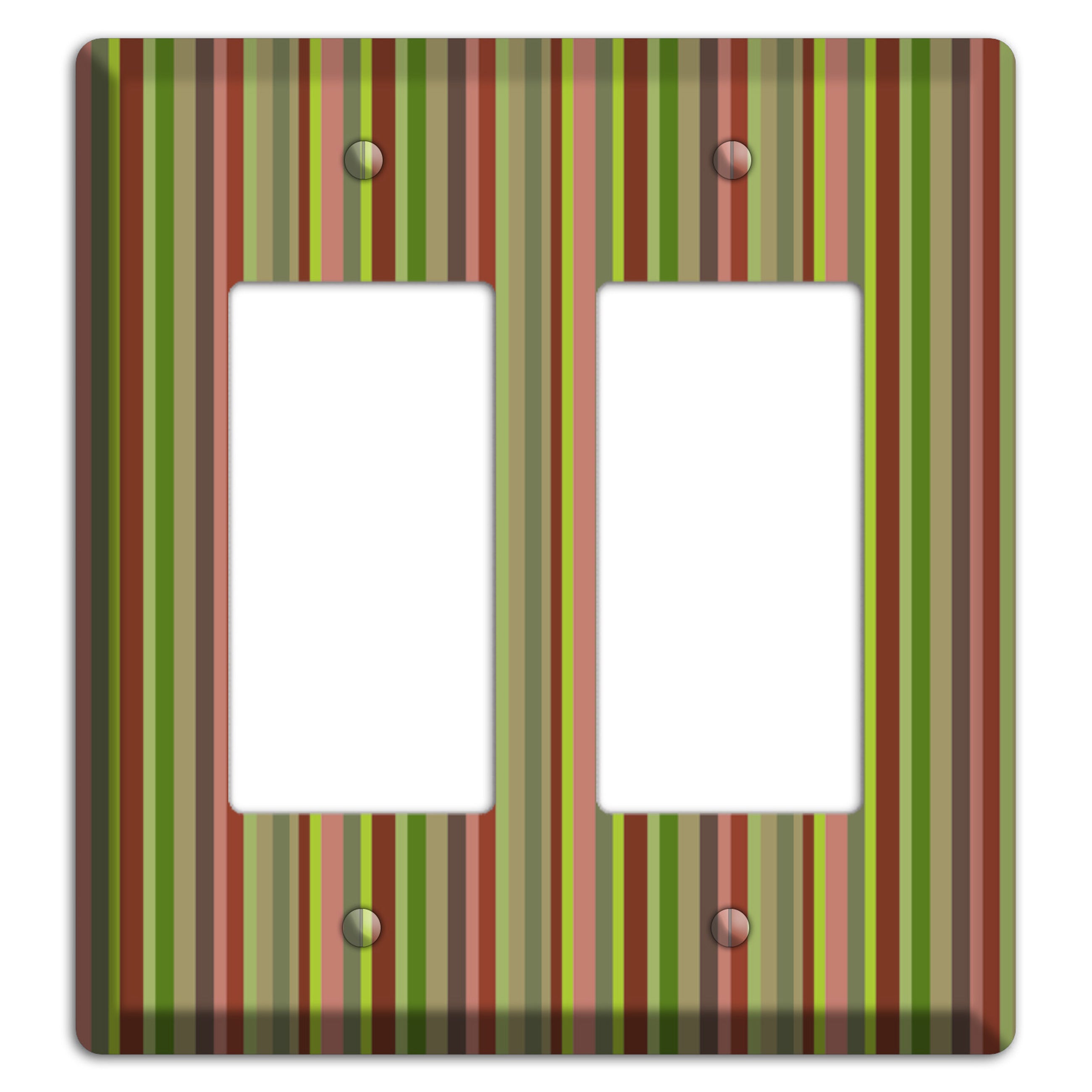 Multi Olive Burgundy Vertical Stripes 2 Rocker Wallplate