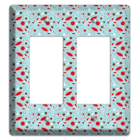 Dusty Blue with Red and Brown Retro Sprig 2 Rocker Wallplate