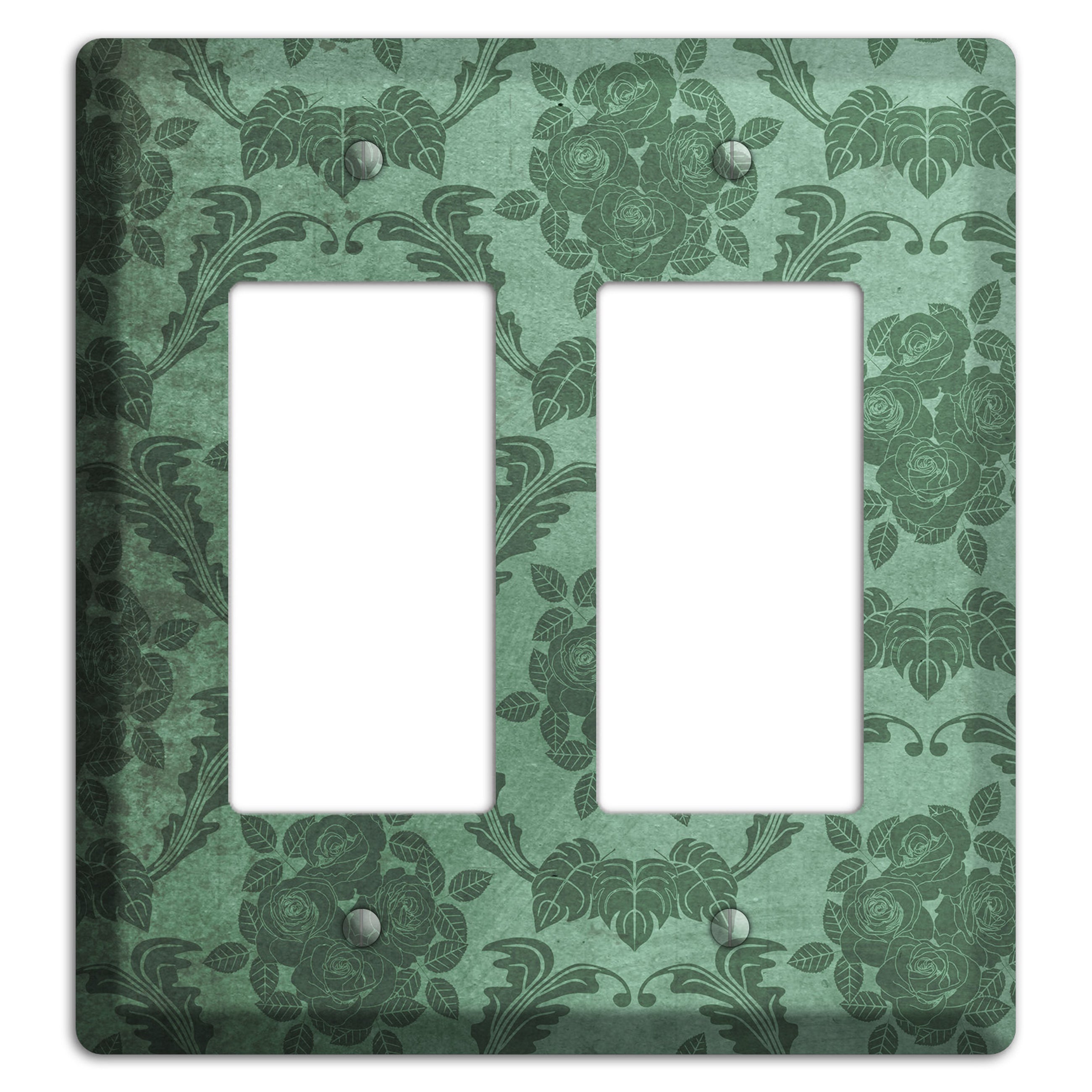 Viridian Green Vintage Rose Damask 2 Rocker Wallplate