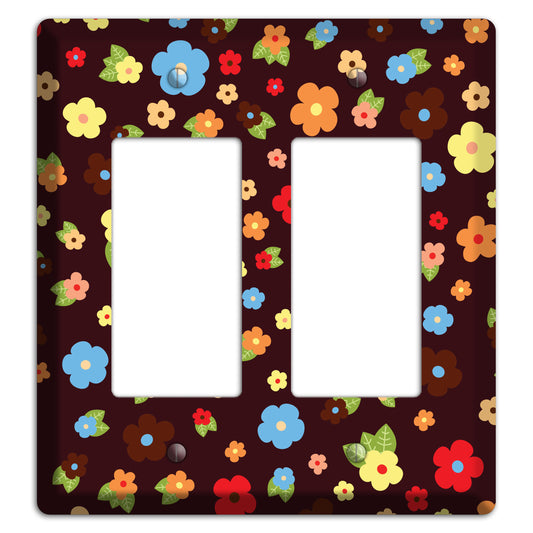 Brown Tiny Delicate Flowers 2 Rocker Wallplate