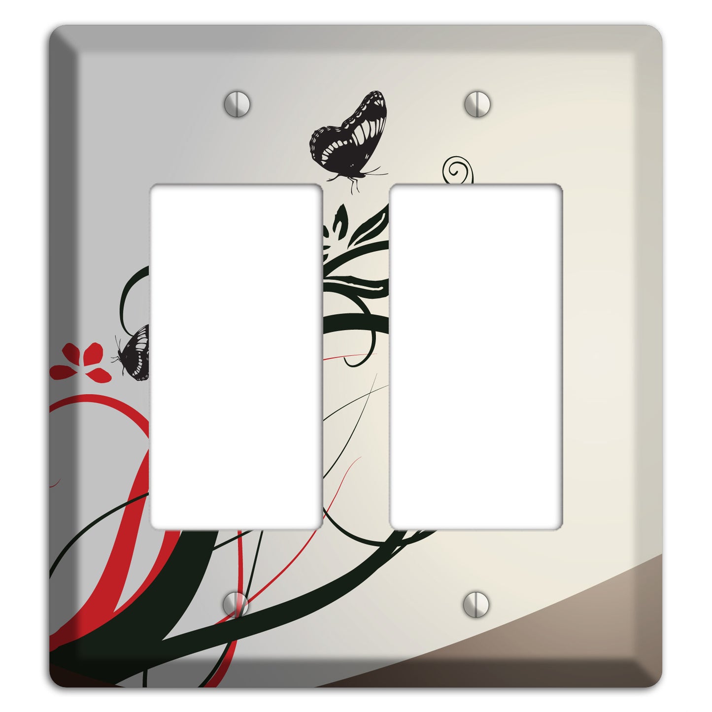 Grey and Red Floral Sprig with Butterfly 2 Rocker Wallplate