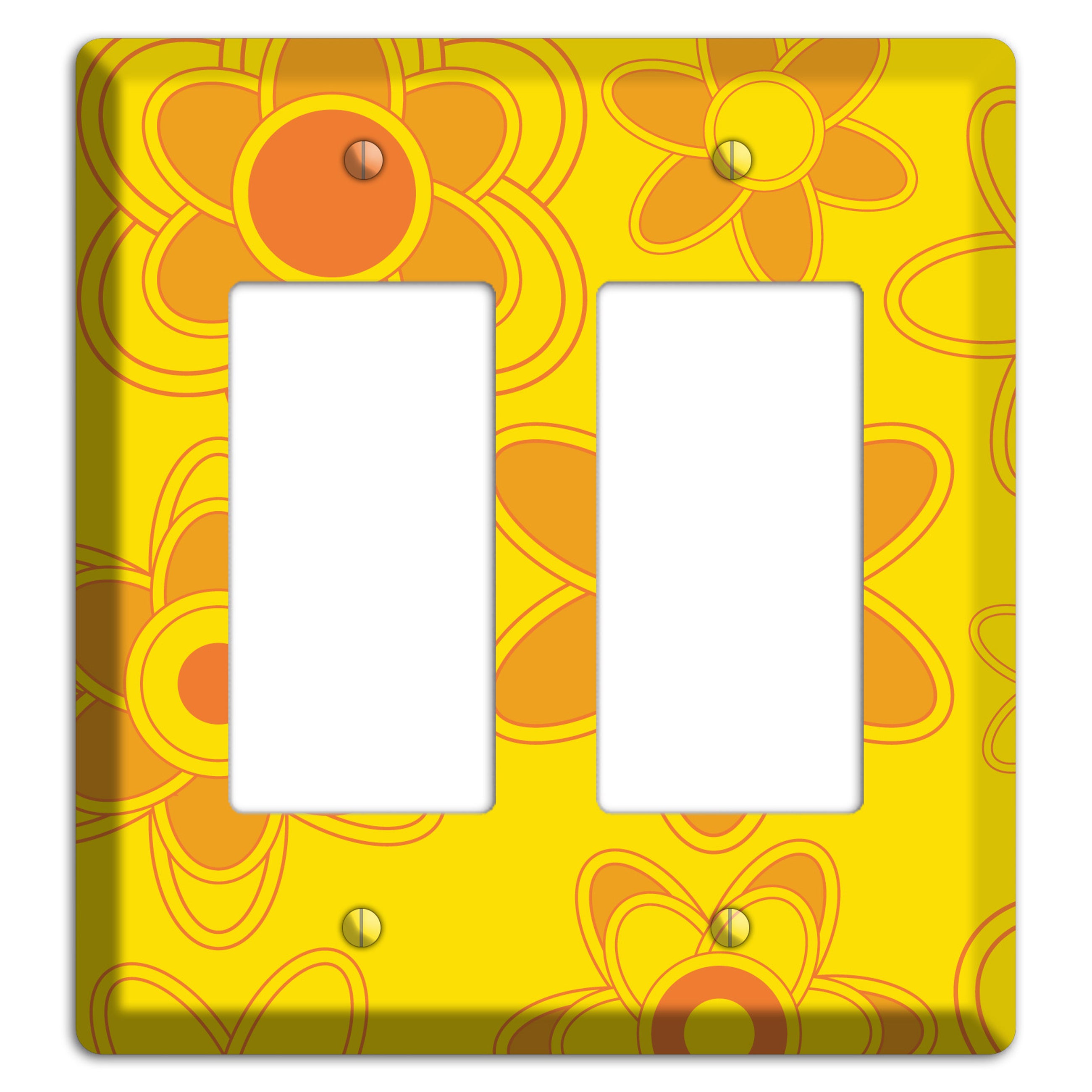Yellow with Orange Retro Floral Contour 2 Rocker Wallplate