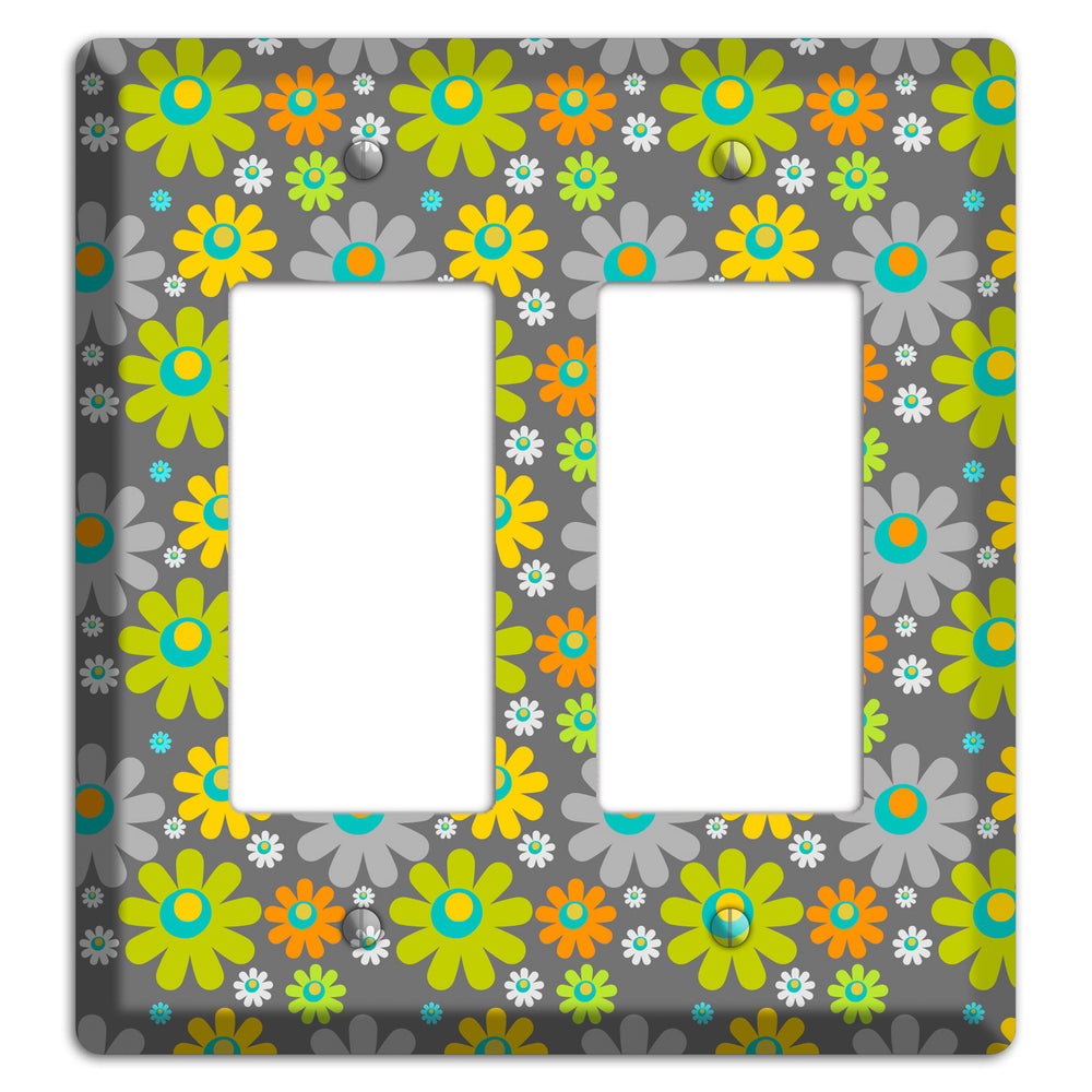 Grey and Yellow Flower Power 2 Rocker Wallplate