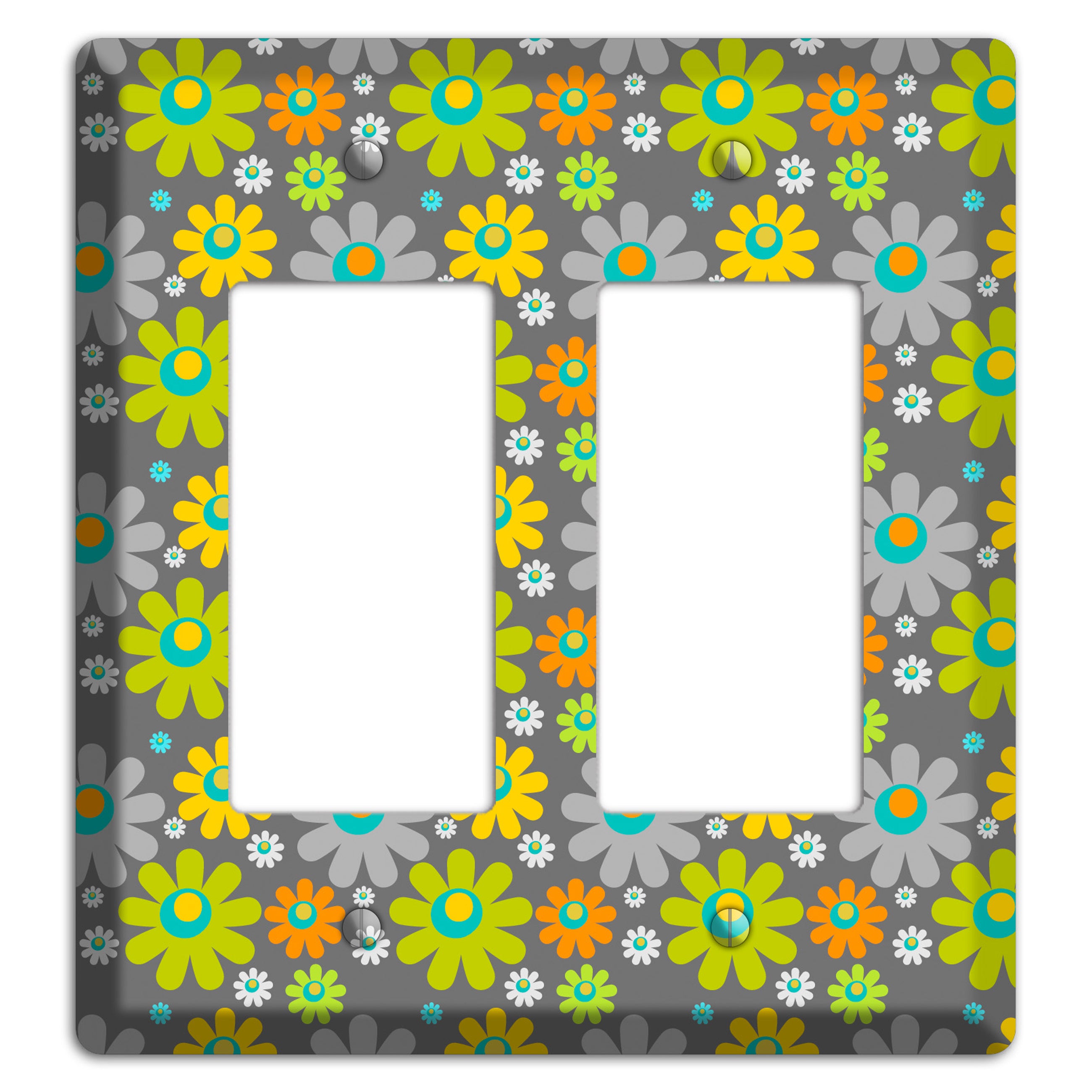 Grey and Yellow Flower Power 2 Rocker Wallplate