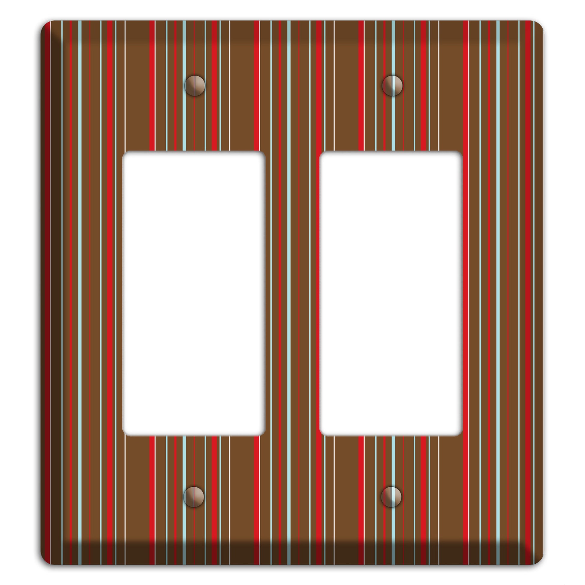 Brown Red and Dusty Blue Vertical Stripes 2 Rocker Wallplate