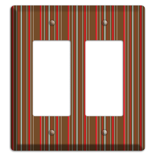 Brown Red and Dusty Blue Vertical Stripes 2 Rocker Wallplate