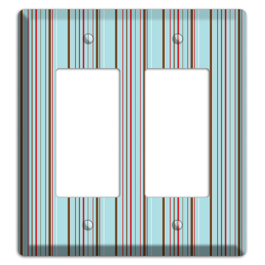 Dusty Blue with Red and Brown Vertical Stripes 2 Rocker Wallplate