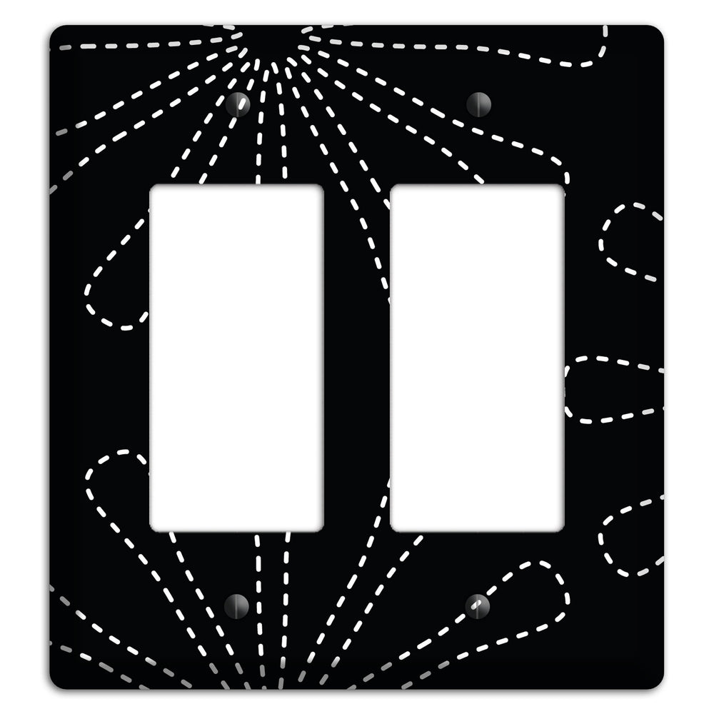 Black with White Retro Stipple Floral Contour 2 Rocker Wallplate