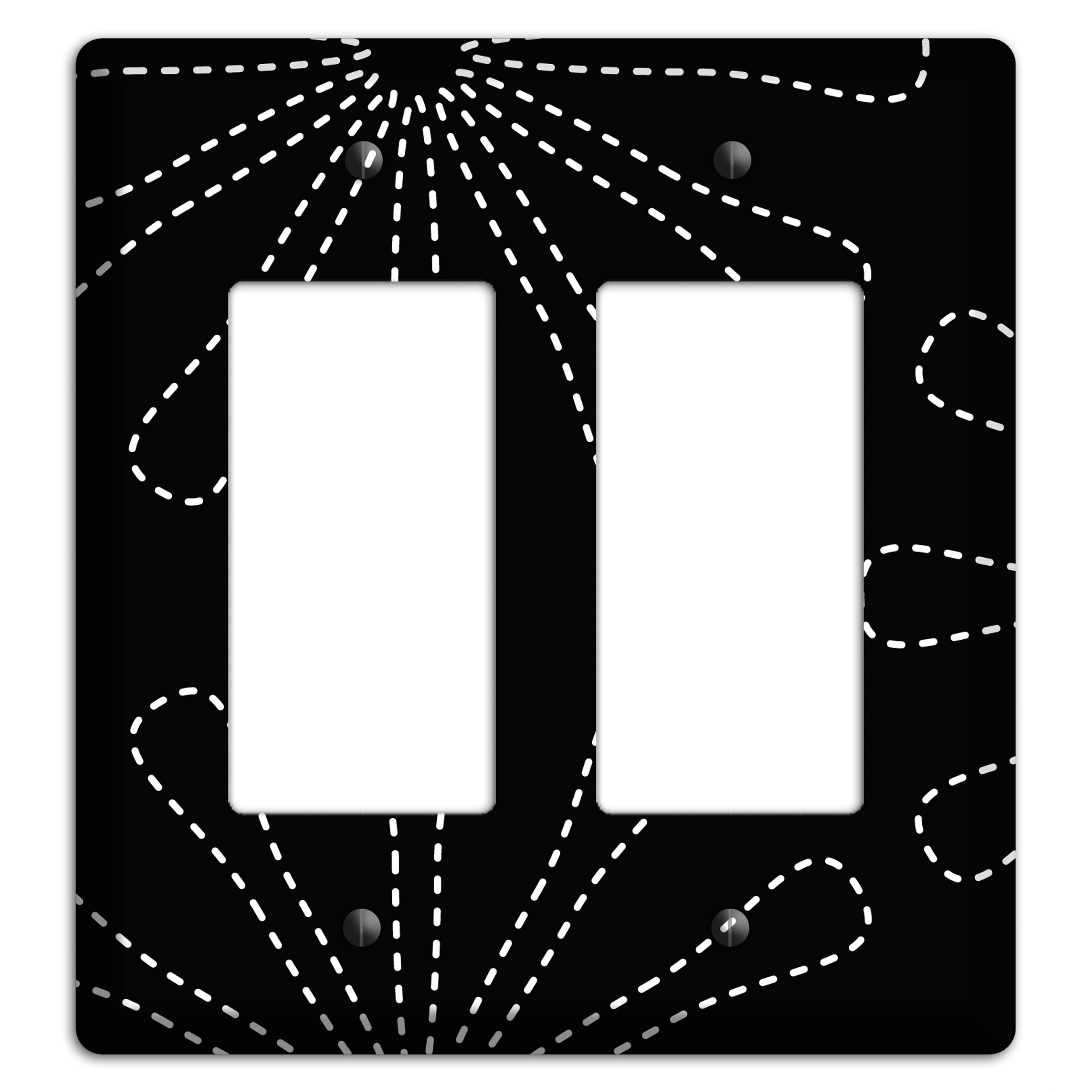 Black with White Retro Stipple Floral Contour 2 Rocker Wallplate