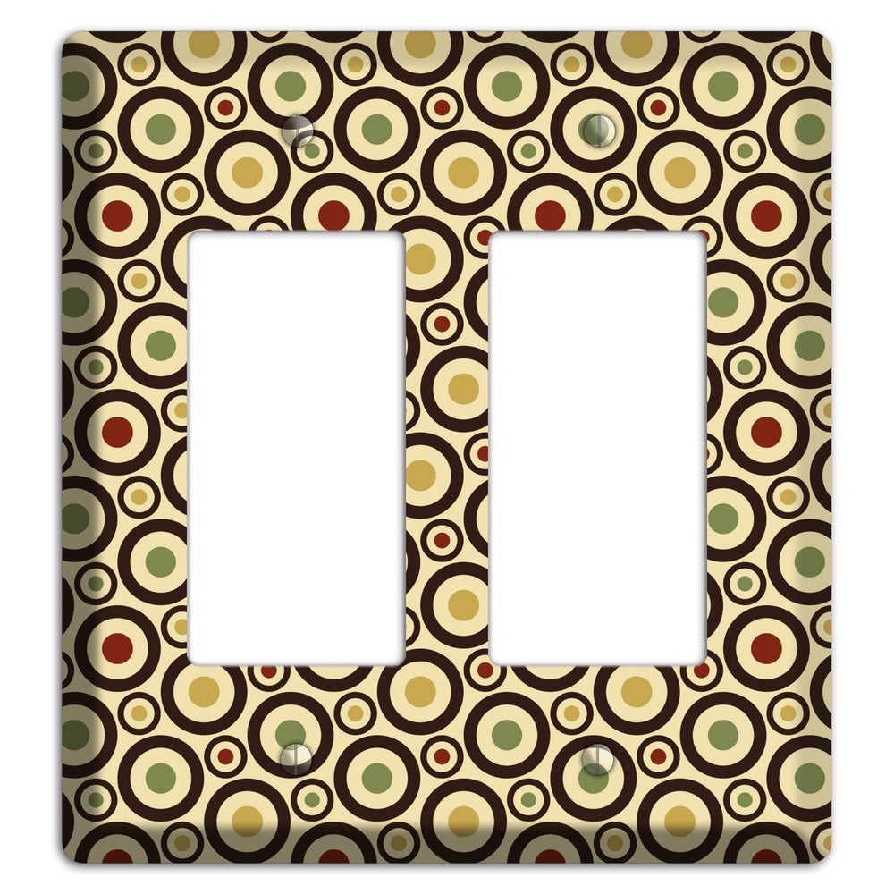 Beige with Olive Mustard Maroon Retro Tiny Bullseye 2 Rocker Wallplate