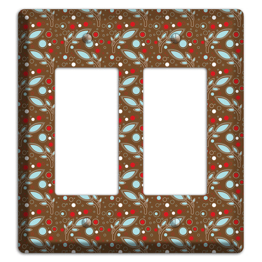 Brown with Red and Dusty Blue Retro Sprig 2 Rocker Wallplate