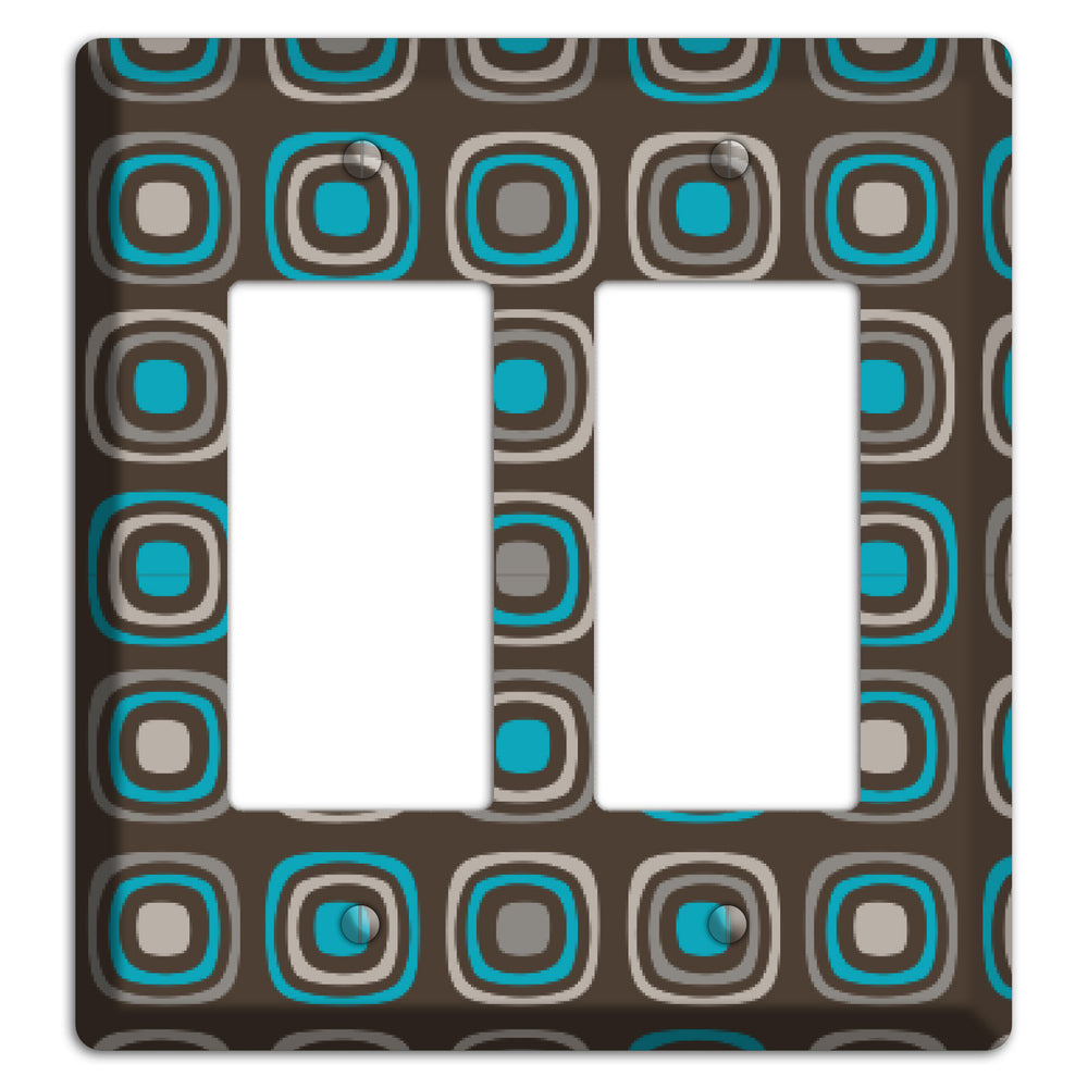 Multi Brown and Turquoise Retro Squares 2 Rocker Wallplate