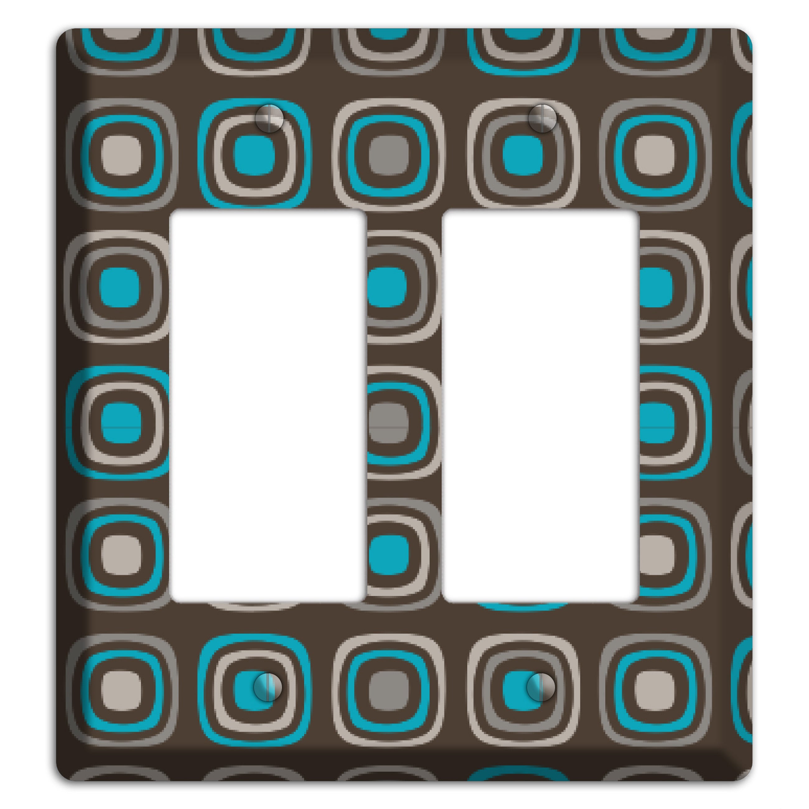 Multi Brown and Turquoise Retro Squares 2 Rocker Wallplate