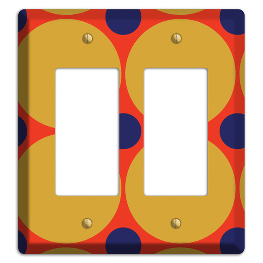 Red with Mustard and Blue Multi Tiled Large Dots 2 Rocker Wallplate