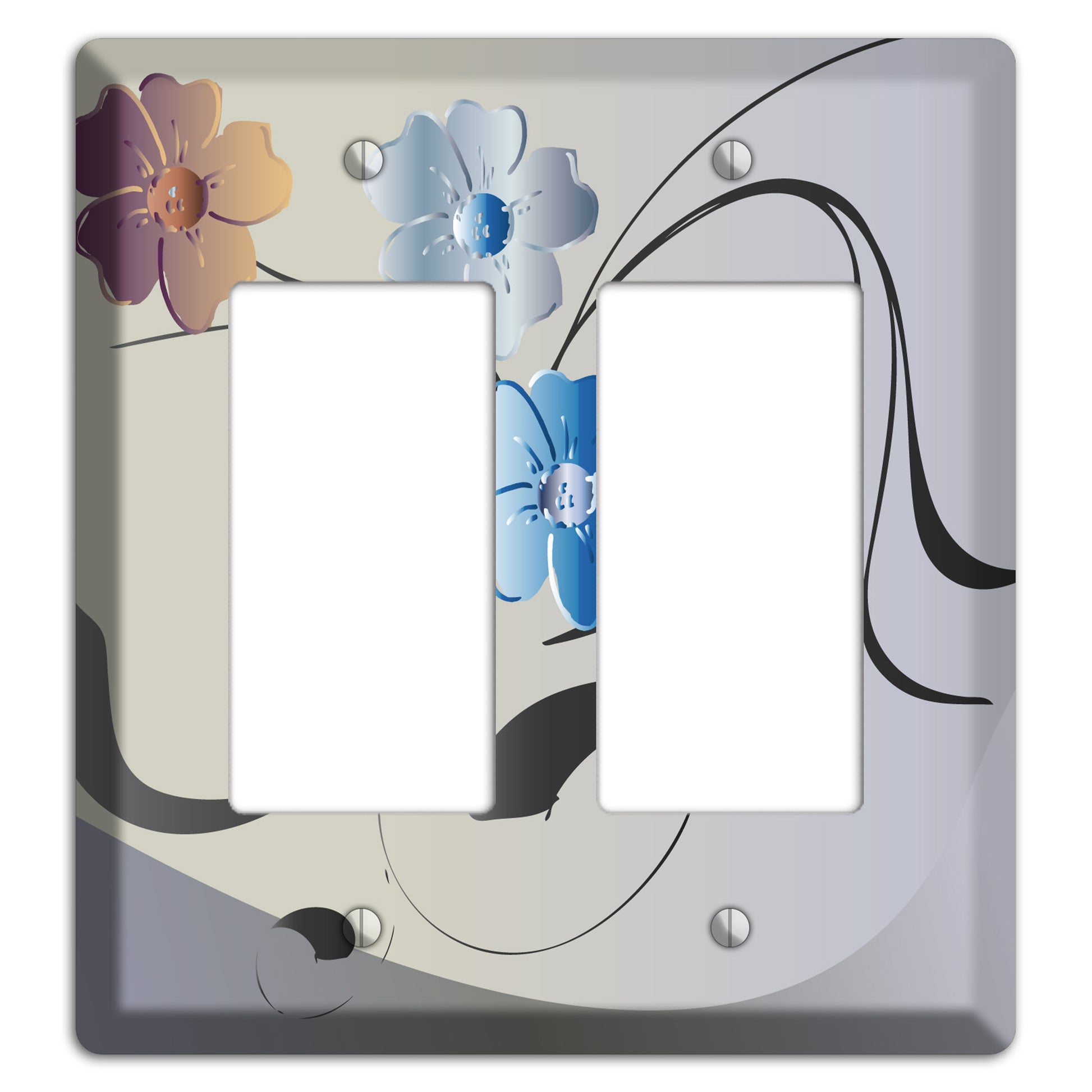 Grey and Blue Floral Sprig 2 Rocker Wallplate