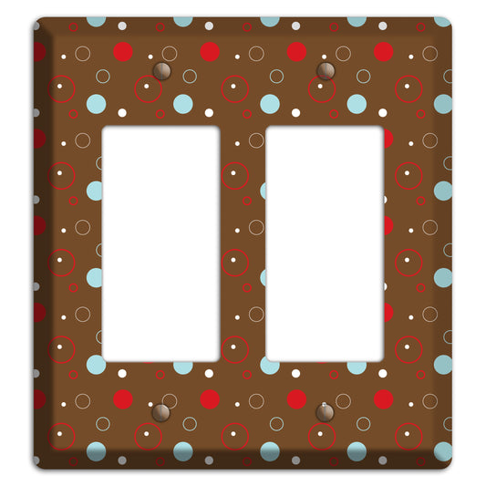 Brown with Red and Dusty Blue Dots and Circles 2 Rocker Wallplate