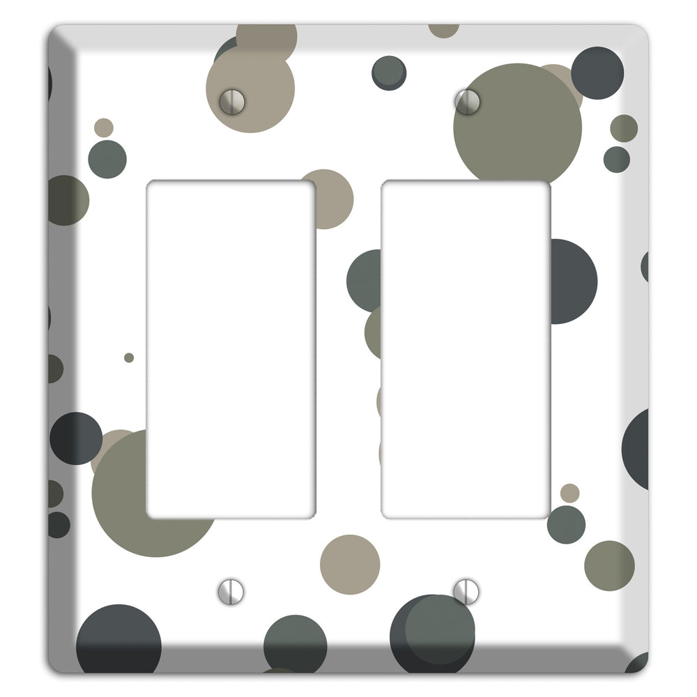 White with Multi Grey Medium Dots 2 Rocker Wallplate
