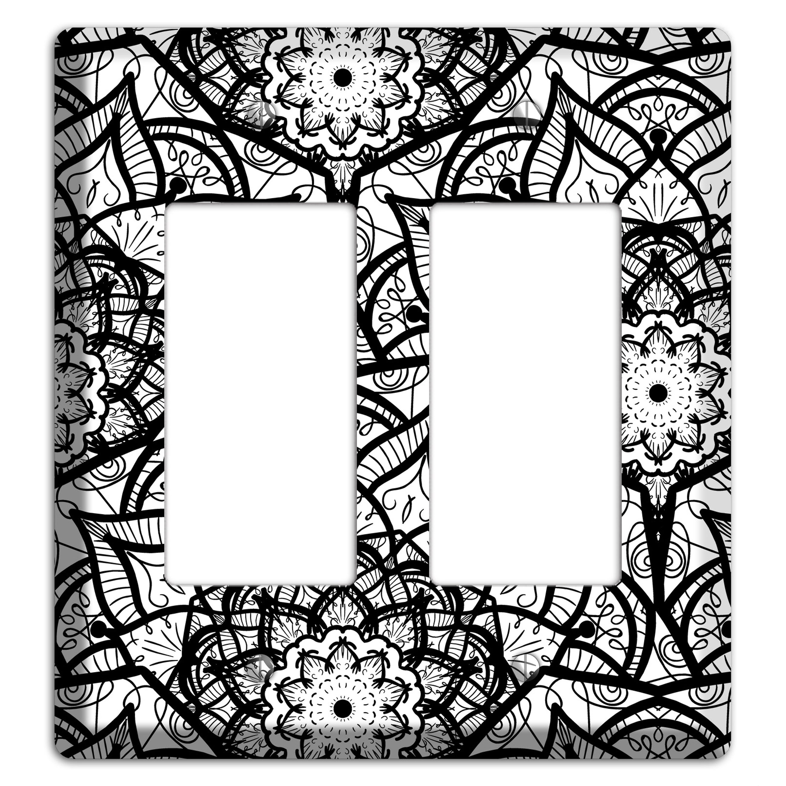 Mandala Black and White Style U Cover Plates 2 Rocker Wallplate