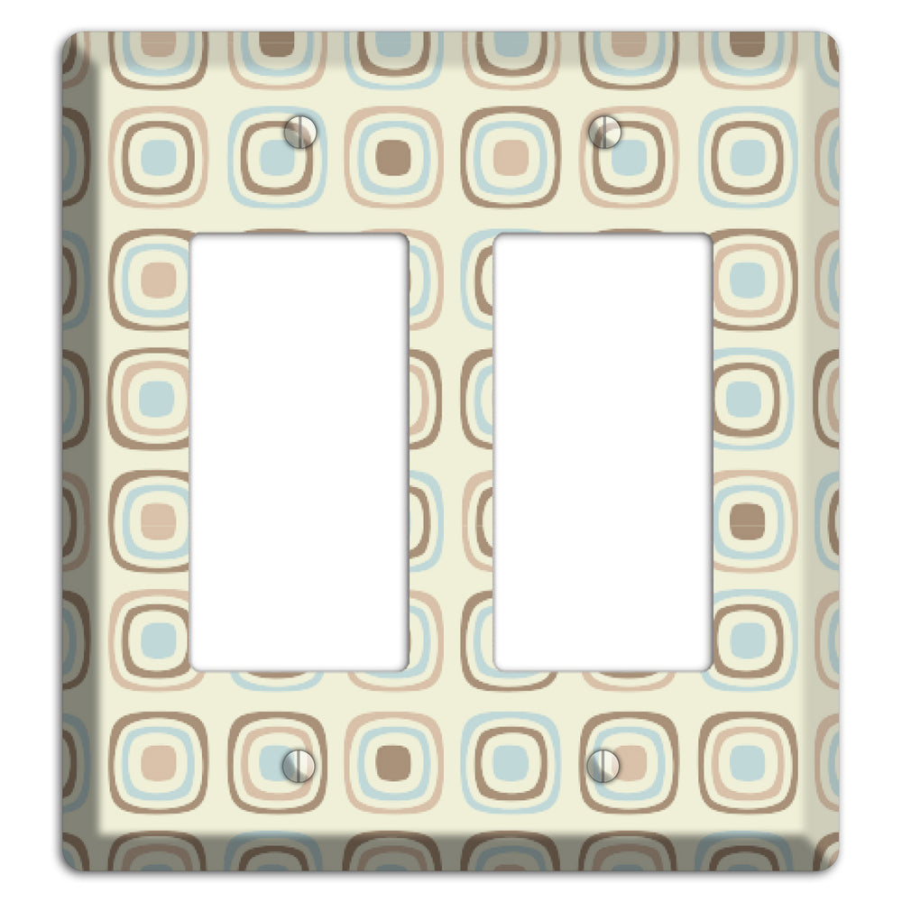 Multi Beige Brown Dusty Blue Retro Squares 2 Rocker Wallplate