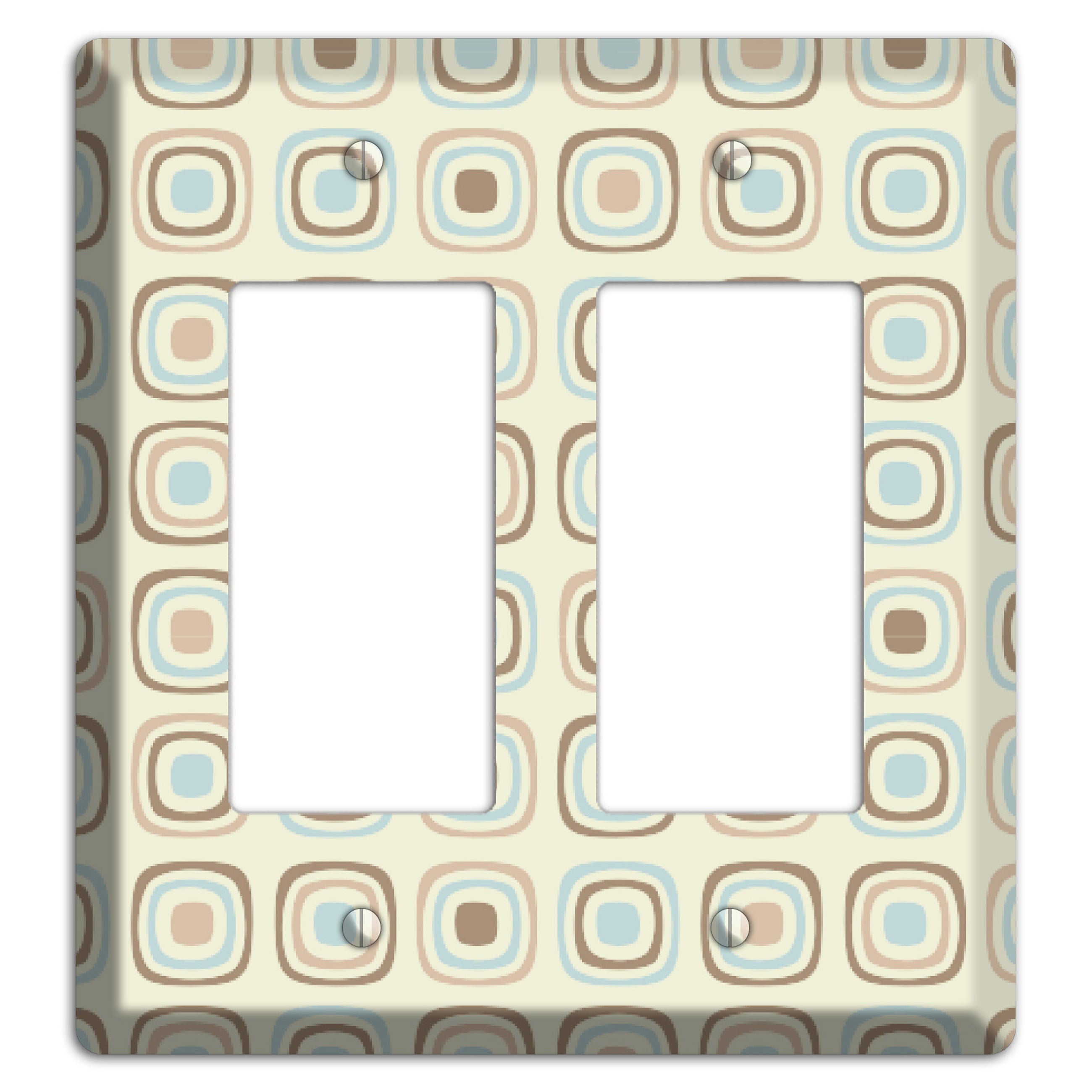 Multi Beige Brown Dusty Blue Retro Squares 2 Rocker Wallplate