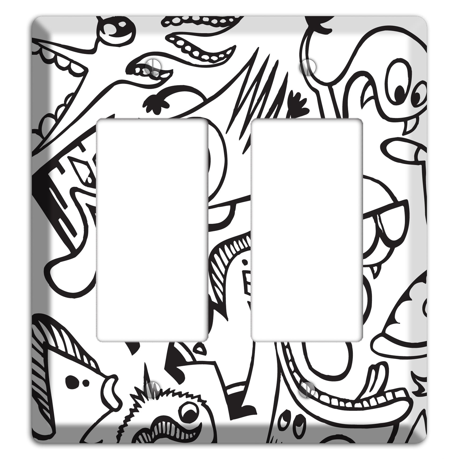 Black and White Whimsical Faces 1 2 Rocker Wallplate